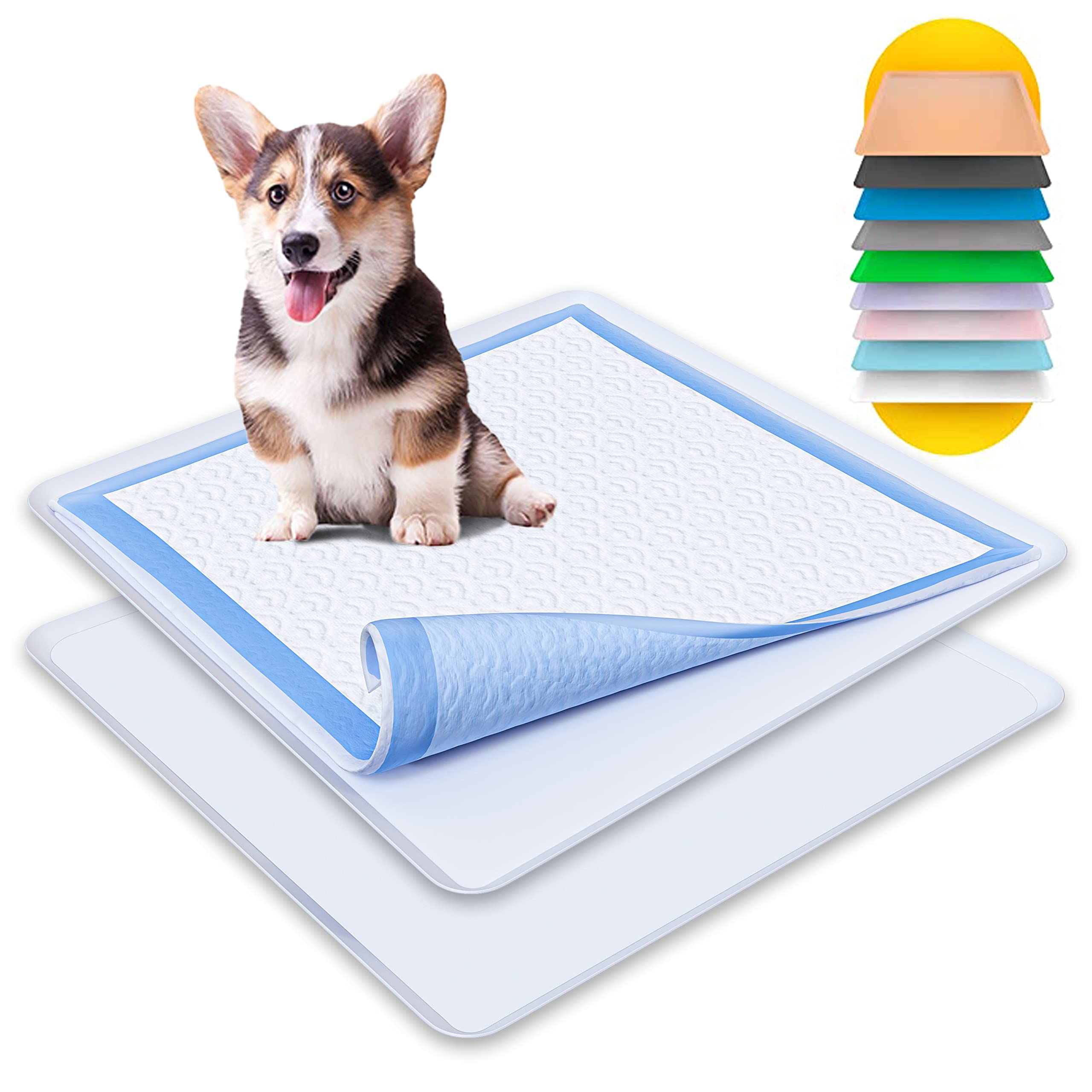 Skywin 2-Pack Silicone Dog Puppy Pad Holder Tray for 24x24 Inch Training Pads - No Spill Pee Pad Holder for Small, Medium & Large Dogs - Easy to Clean, Durable & Space-Saving (Grey) - Perfect for Crate Training, Housebreaking & Indoor Pet Potty Use