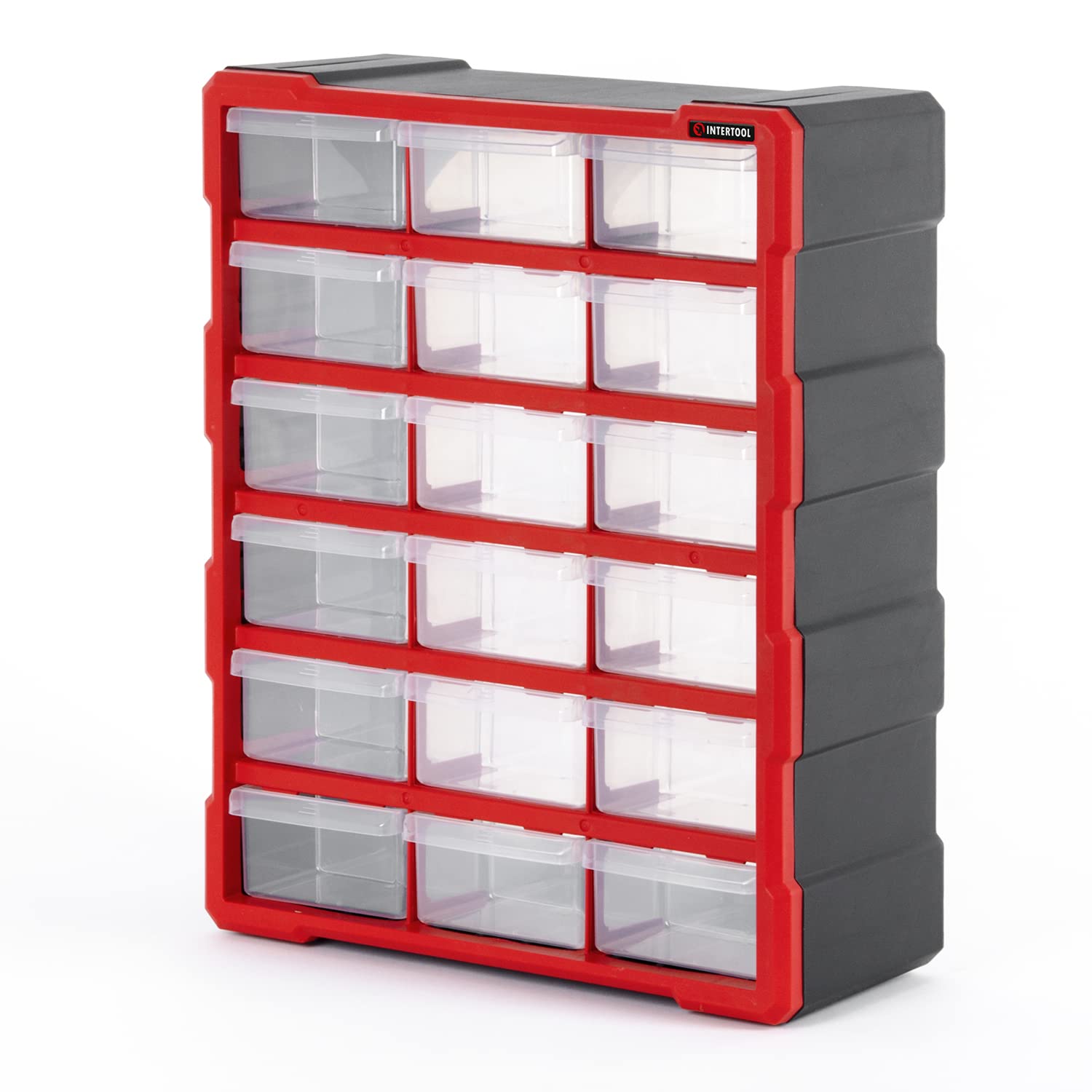 INTERTOOL 18-Drawer Storage Organizer with Removable Compartments - Perfect for Small Parts, Hardware, Tools, Lego Sorting, Arts & Beads - Garage Toolbox Container (18.5” x 15” x 6.5”) BX08-4019 - Ideal for Workshop, Craft Room & Home Organization