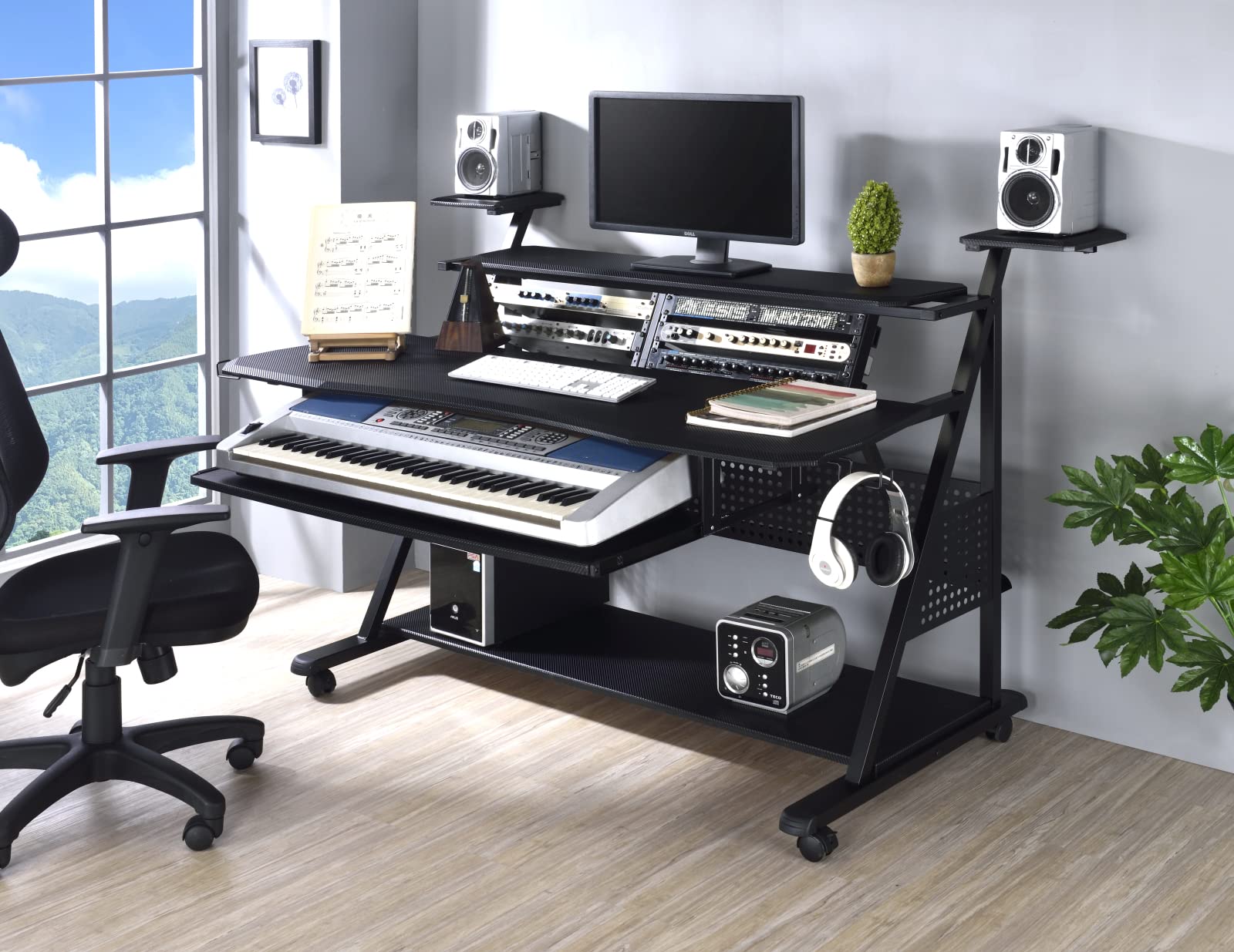Professional Studio Desk for Recording & Music Production - Adjustable Home Studio Desk with Keyboard Tray | Perfect for Music Producers, Podcasters & Home Recording Studios