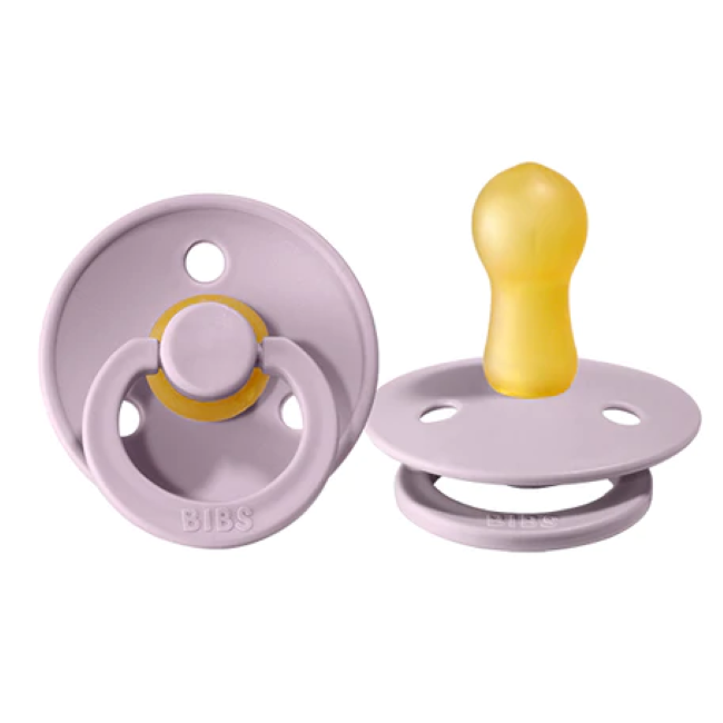 Bibs Original Color Collection Round Latex Pacifier 2-Pack - Dusky Lilac | Soothing Baby Pacifier for Newborns & Infants | Perfect for Daycare, Travel & Bedtime