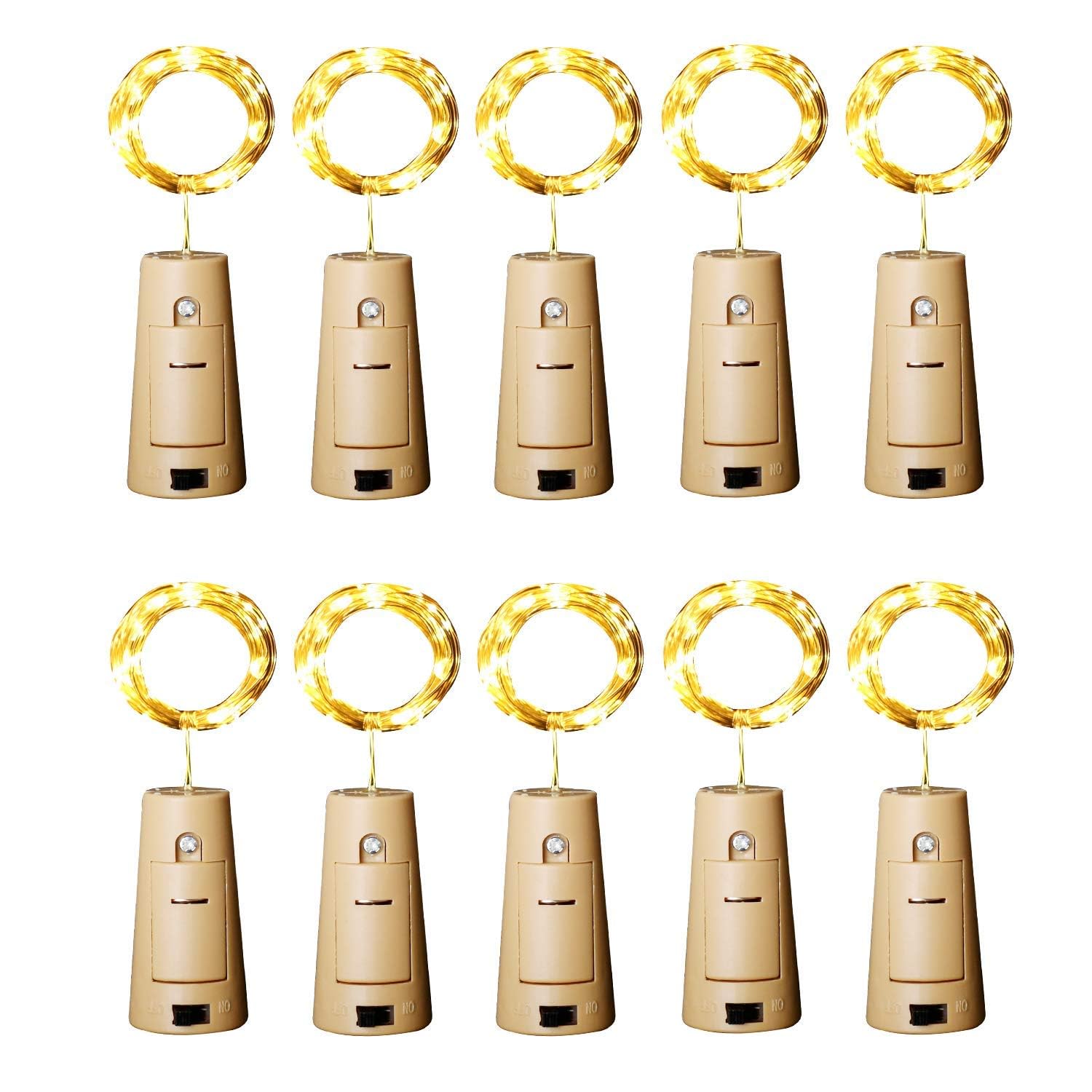 Aluan 12 LED Wine Bottle Lights with Cork - 10 Pack Waterproof Battery Operated Fairy String Lights for Wedding, Christmas, Party, Bar & Home Decor (Warm White) - Perfect for Romantic Dinners, Holiday Centerpieces & Outdoor Events