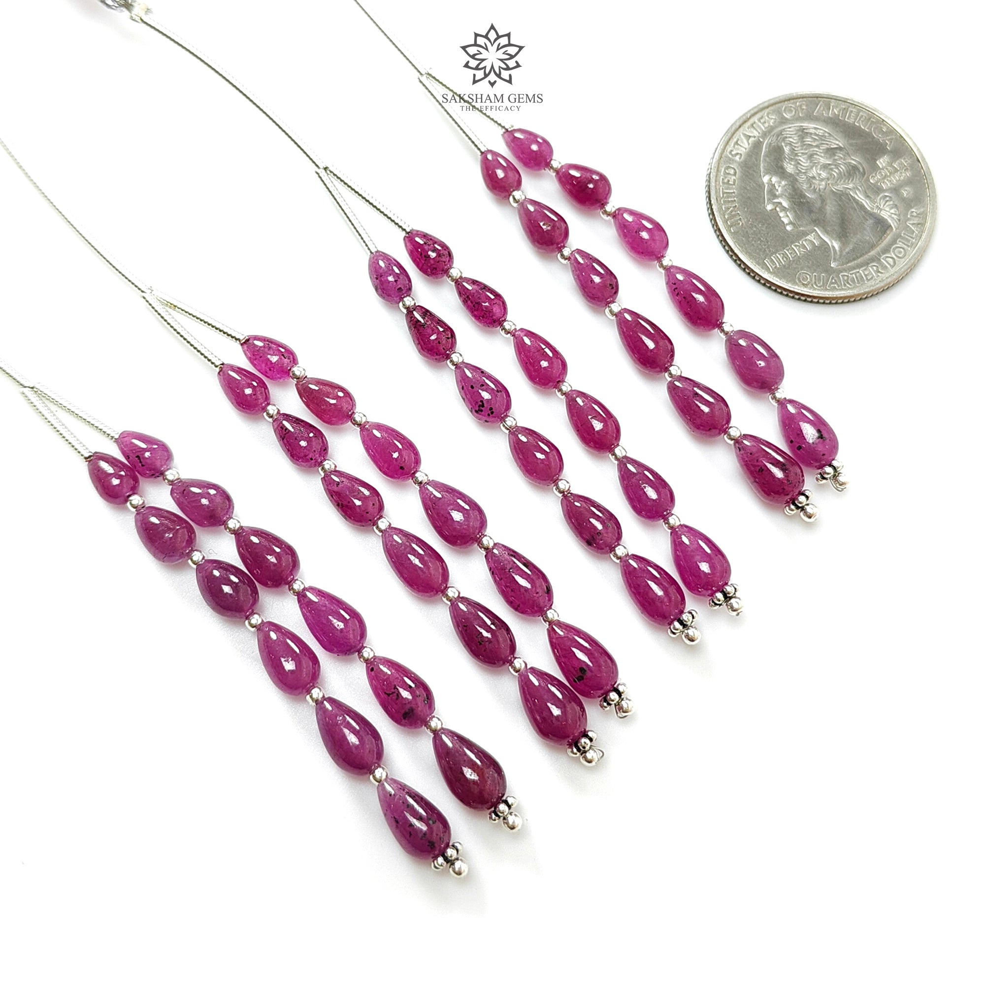 Natural Untreated Purple Ruby Teardrop Loose Beads - 19.90Cts Genuine Ruby Gemstone with 925 Sterling Silver - 2 Sizes (5.5mm & 7.5mm) for Jewelry Making, DIY Crafts, and Beading Projects
