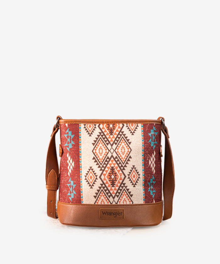 Wrangler Aztec Print Canvas Bucket Bag for Women - Stylish Crossbody Purse with Adjustable Strap, Perfect for Travel, Shopping & Everyday Use