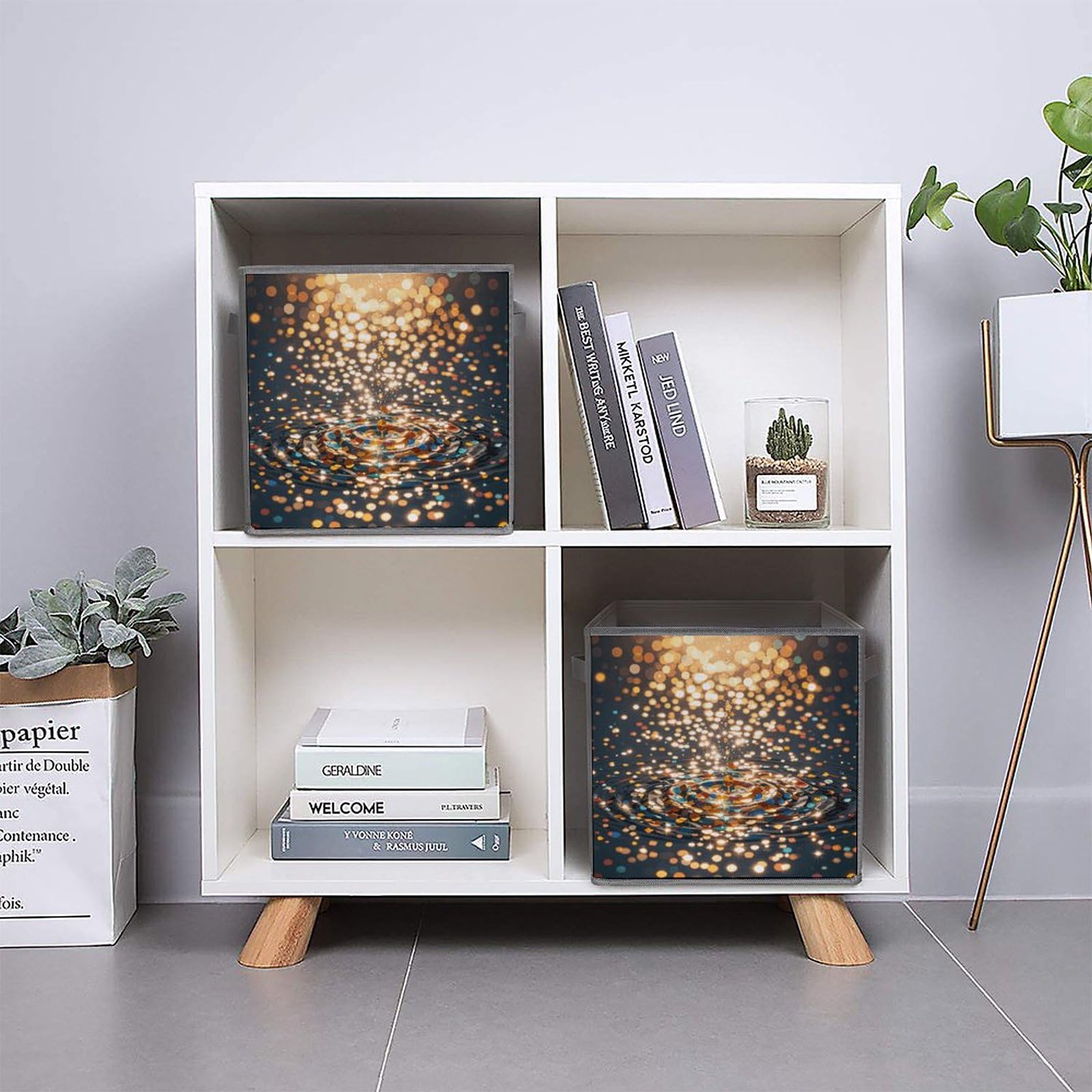 Gradient Sequin Storage Bins - Collapsible Organizer Box with Handle for Shelves & Home Decor