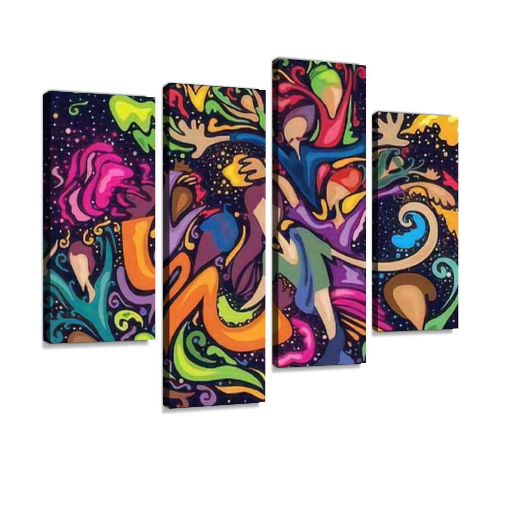 4 Panels Canvas Wall Art - Modern Framed India Holi Festival Paintings | Ready to Hang Home Decor for Living Room, Bedroom & Office