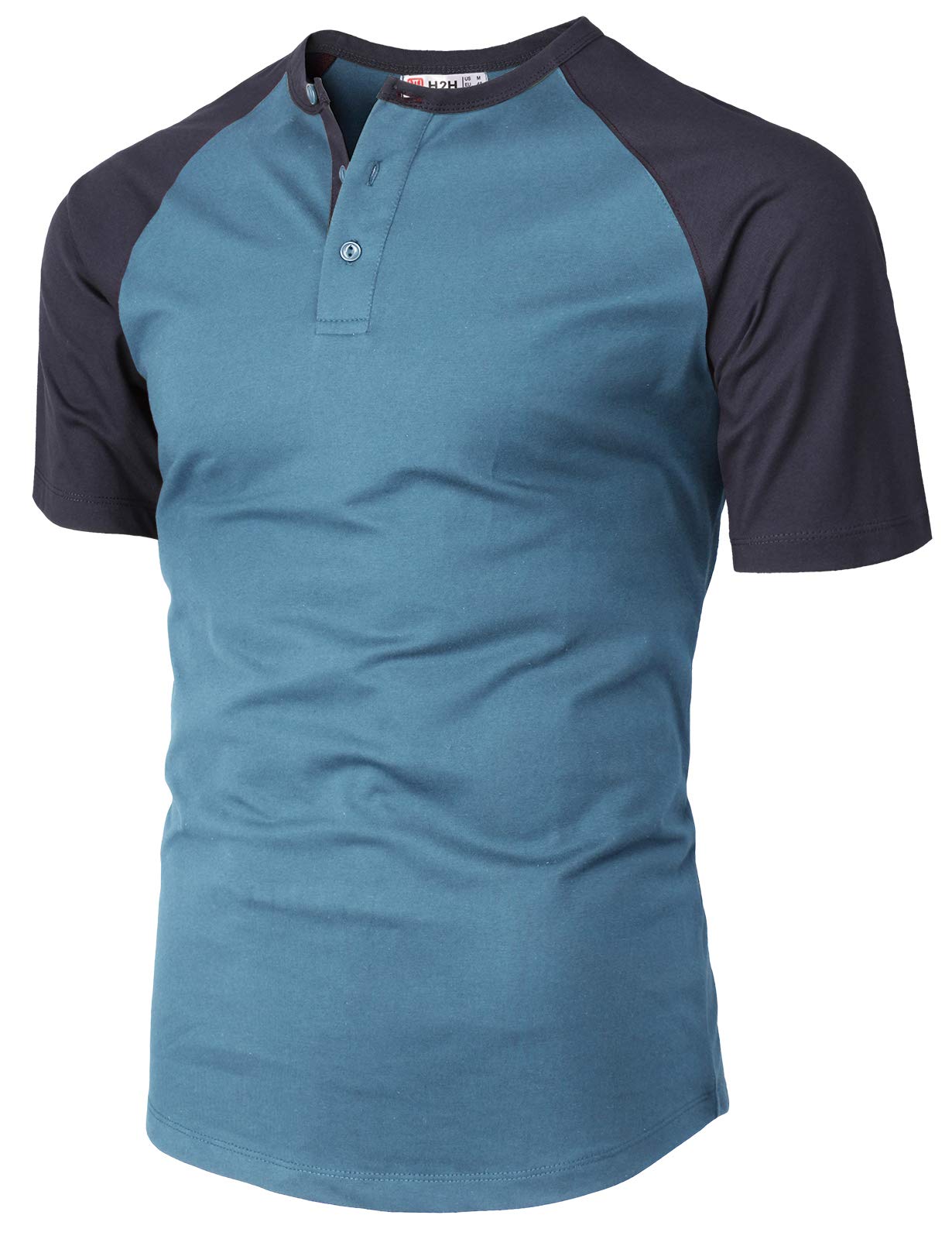 H2H Men's Henley Raglan Short Sleeve Slim Fit Casual T-Shirt - Breathable Cotton Tee for Everyday Wear, Gym & Outdoor Activities