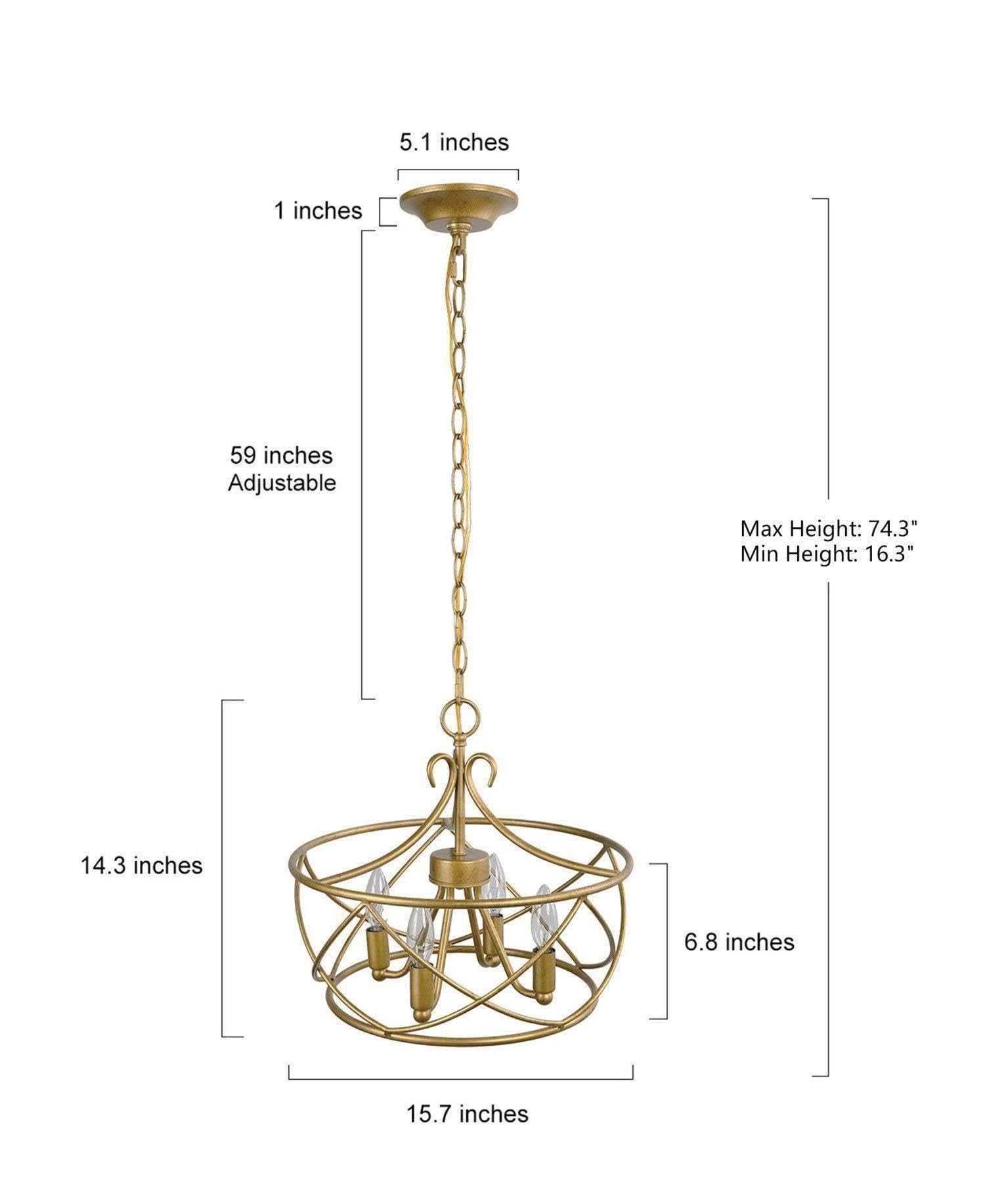 KSANA Antique Gold Chandelier - Modern Drum Ceiling Light Fixture for Dining Room, Living Room, Bedroom, Foyer & Kitchen | Elegant Lighting for Home Decor & Interior Design