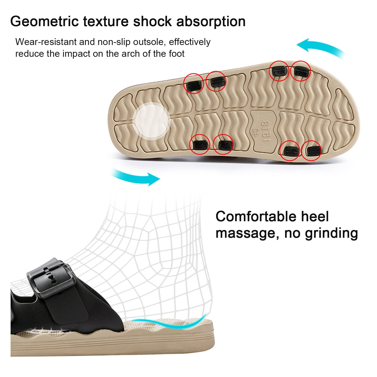 Men's Adjustable Double Buckle Outdoor Slides - PVC Open Toe Summer Sandals with Massage Sole for Beach, Pool & Casual Wear