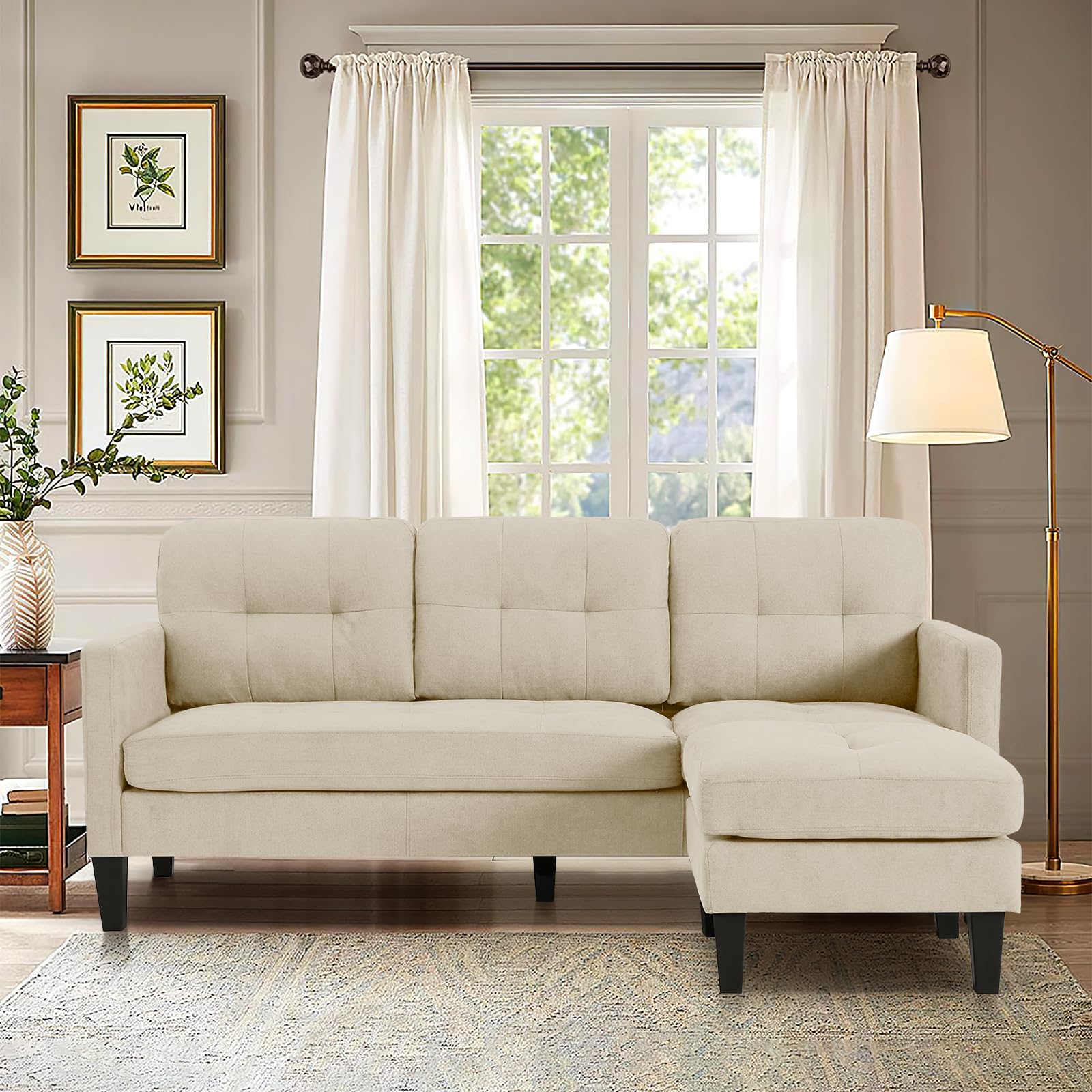 Grepatio Convertible Sectional Sofa Couch - Modern L-Shaped Sofa with Premium Linen Fabric for Small Living Room Spaces, Beige | Perfect for Apartments, Condos & Cozy Home Decor