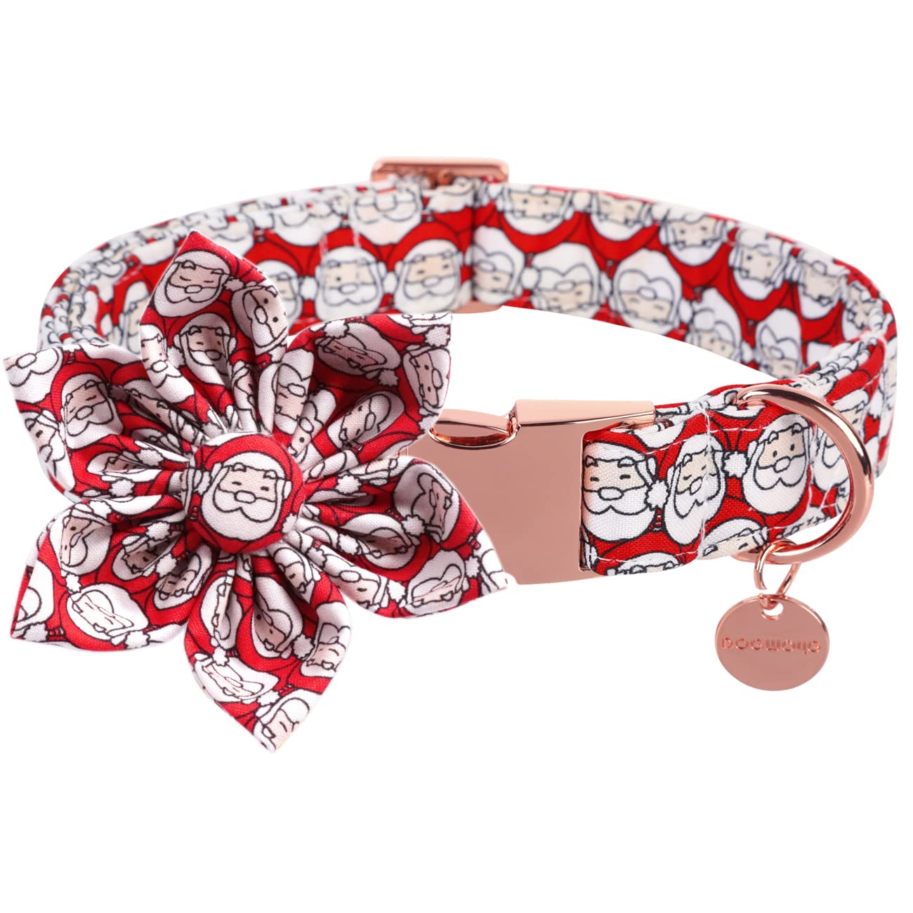**DOGWONG Adjustable Cotton Dog Collar with Bow Tie & Flower - Christmas Pet Collar for Small, Medium, Large Dogs - Comfortable & Stylish for Boy & Girl Pets - Perfect for Holidays, Parties & Daily Walks (Size M)**