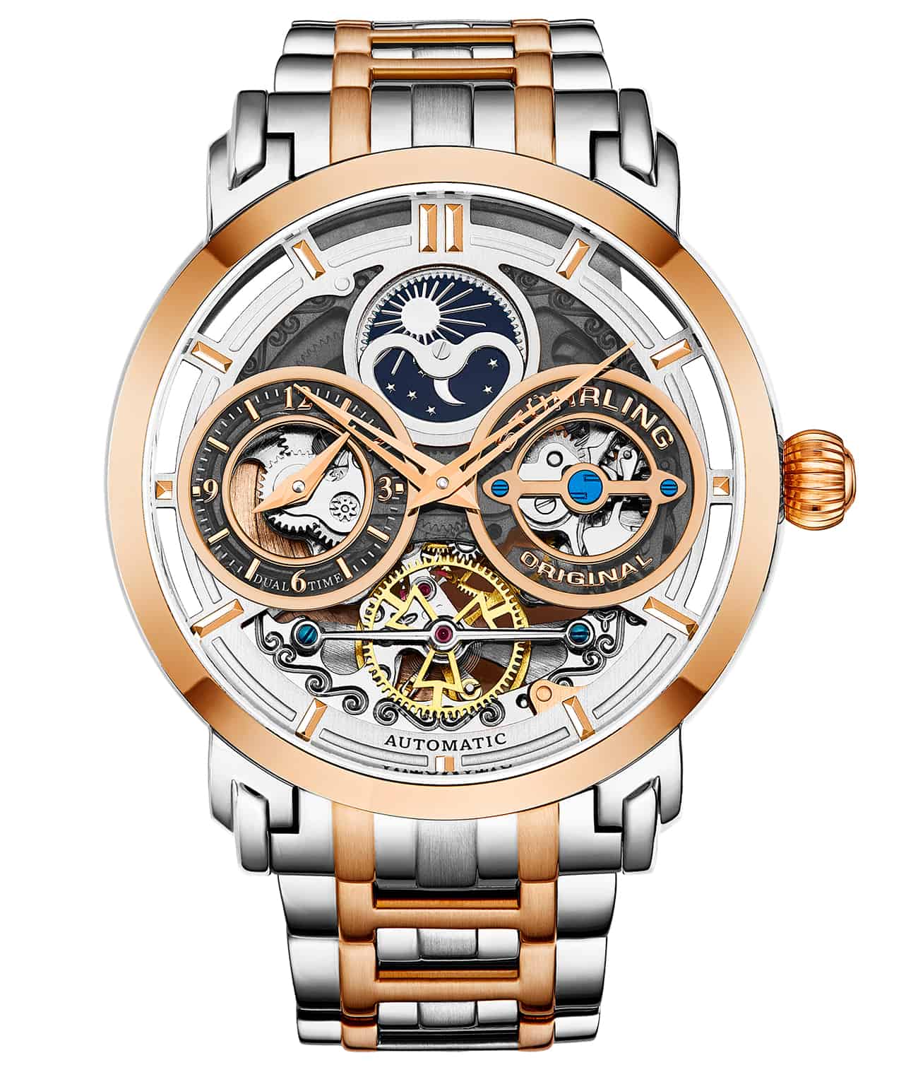 Luciano 371B Automatic 46mm Skeleton Watch for Men - Luxury Stainless Steel Mechanical Timepiece with Transparent Dial - Perfect for Business, Formal Events & Gift Giving