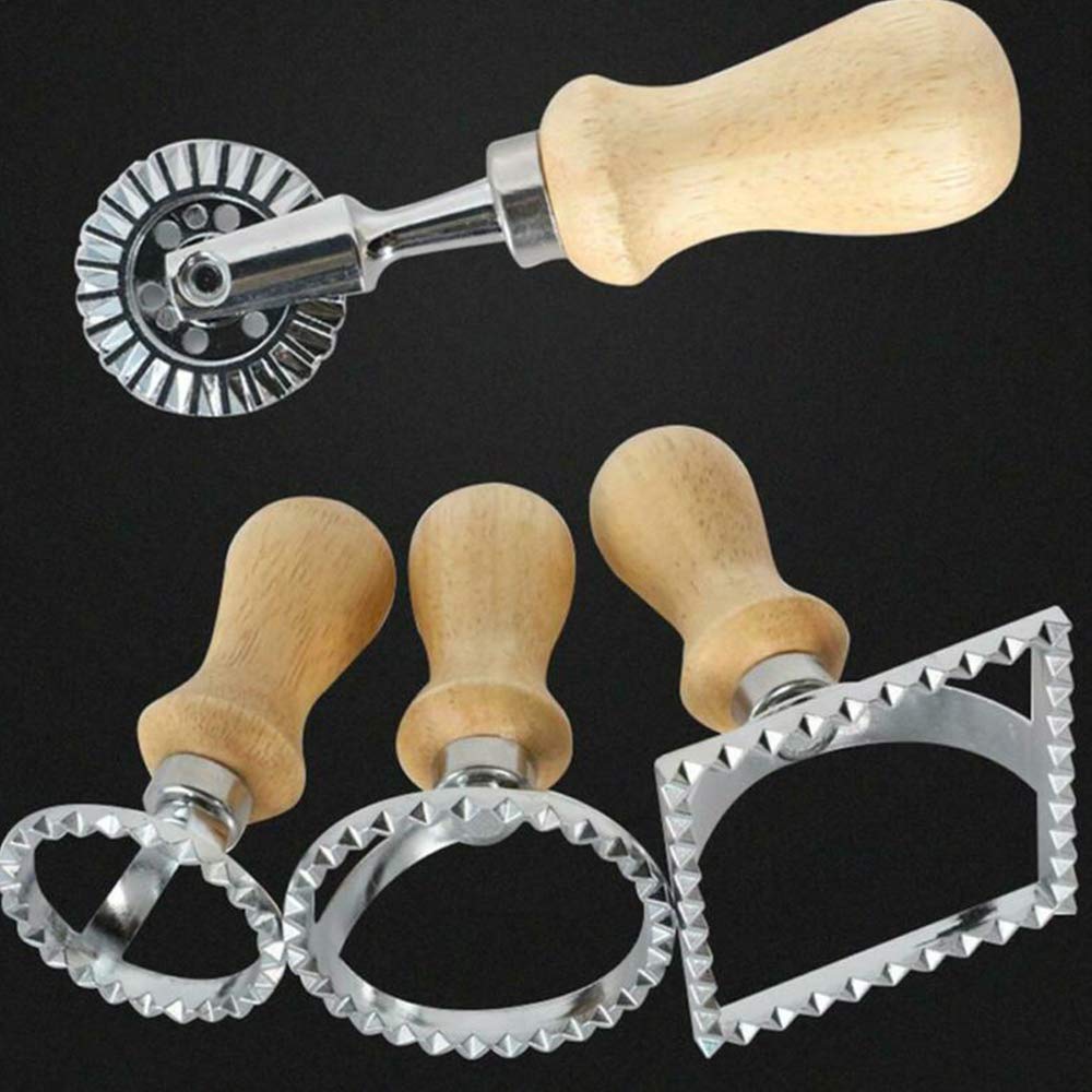 1pc Wooden Handle Ravioli Stamp Maker & Pasta Cutter - Fluted Pastry Mould for Homemade Ravioli, Dumplings, Biscuits & Cake Decorating - Perfect for Italian Cooking & Baking Enthusiasts