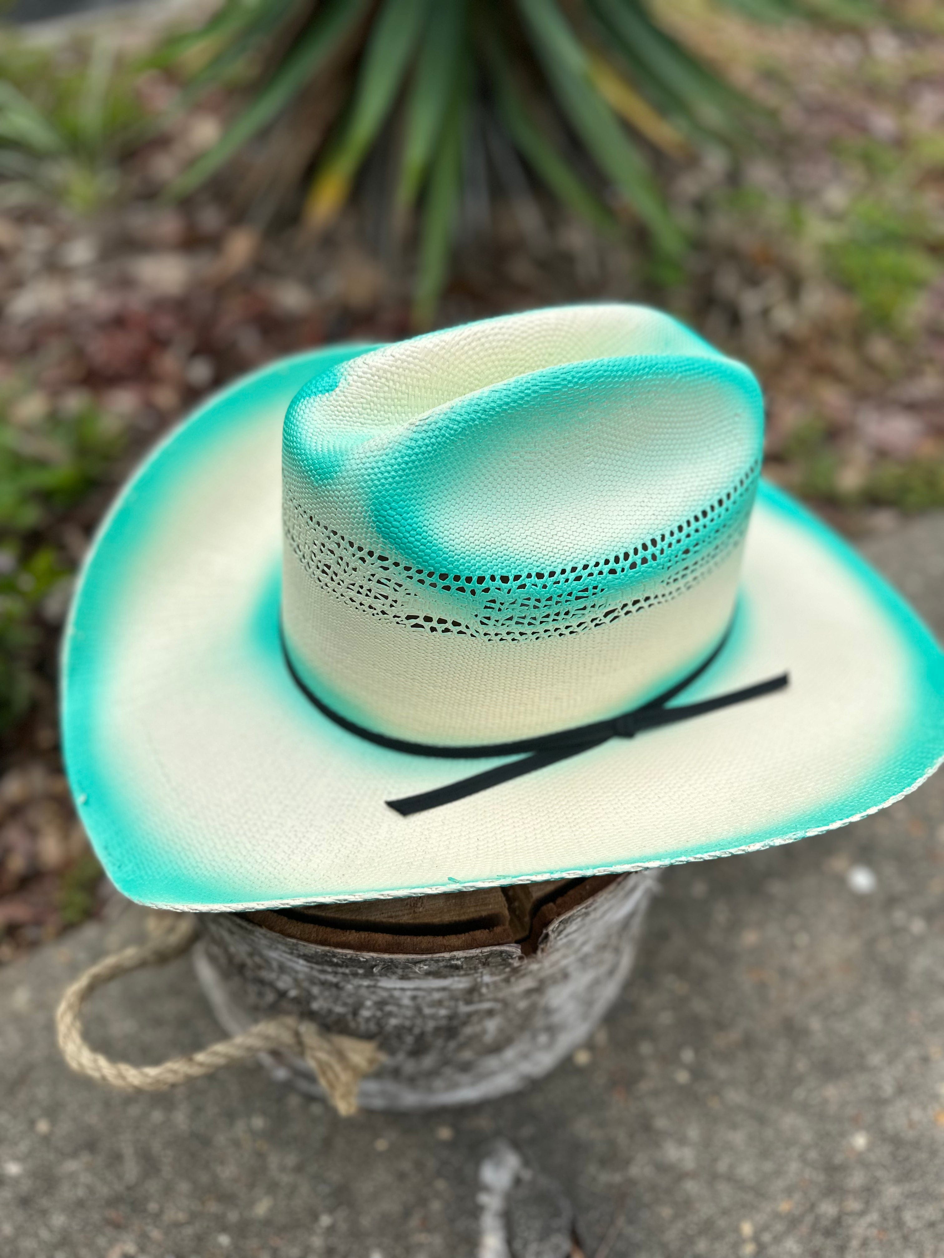 Women's Straw Turquoise Cowgirl Hat - Western Style Summer Sun Hat for Outdoor Rodeo, Beach, and Music Festivals