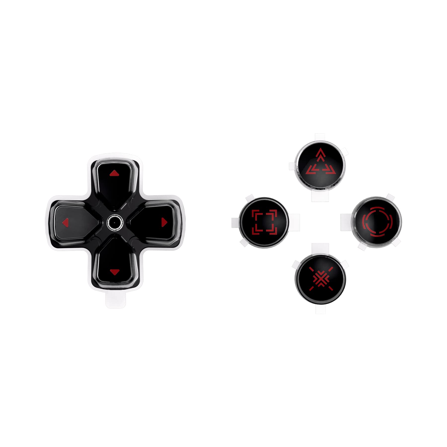 eXtremeRate Custom D-Pad & Action Buttons for PS5 Controller - Black, Clear & Carmine Red Three-Tone Design with Redesigned Symbols | Enhanced Gaming Performance for FPS, Fighting & Action Games