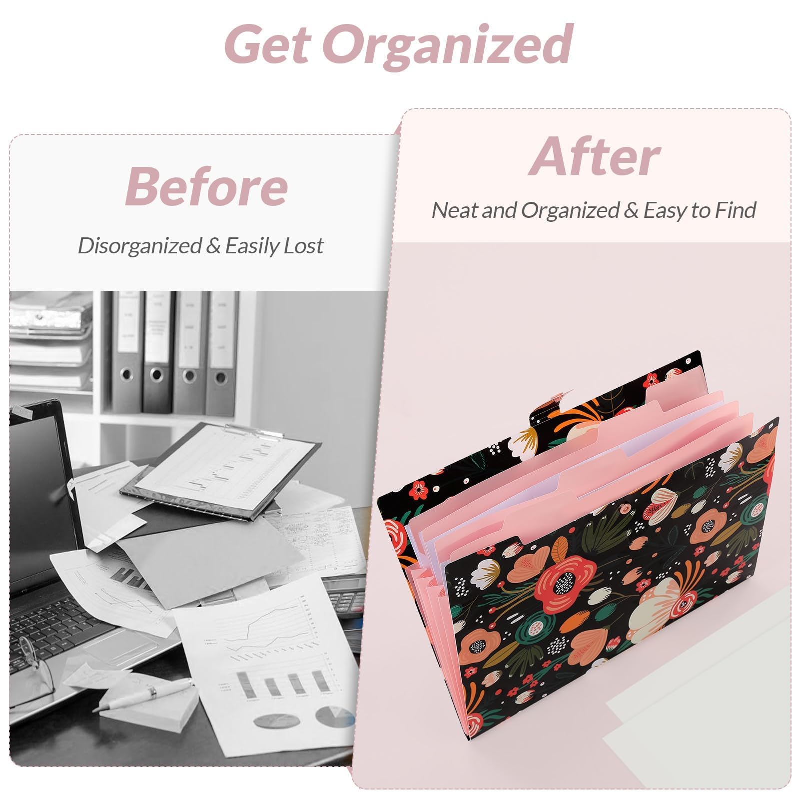 SKYDUE 5-Pocket Expanding File Folder - Floral Accordion Document Organizer for Receipts, Bills & Important Papers | Portable Office & School Supplies | Perfect for Tax Filing, Home Organization & Business Use