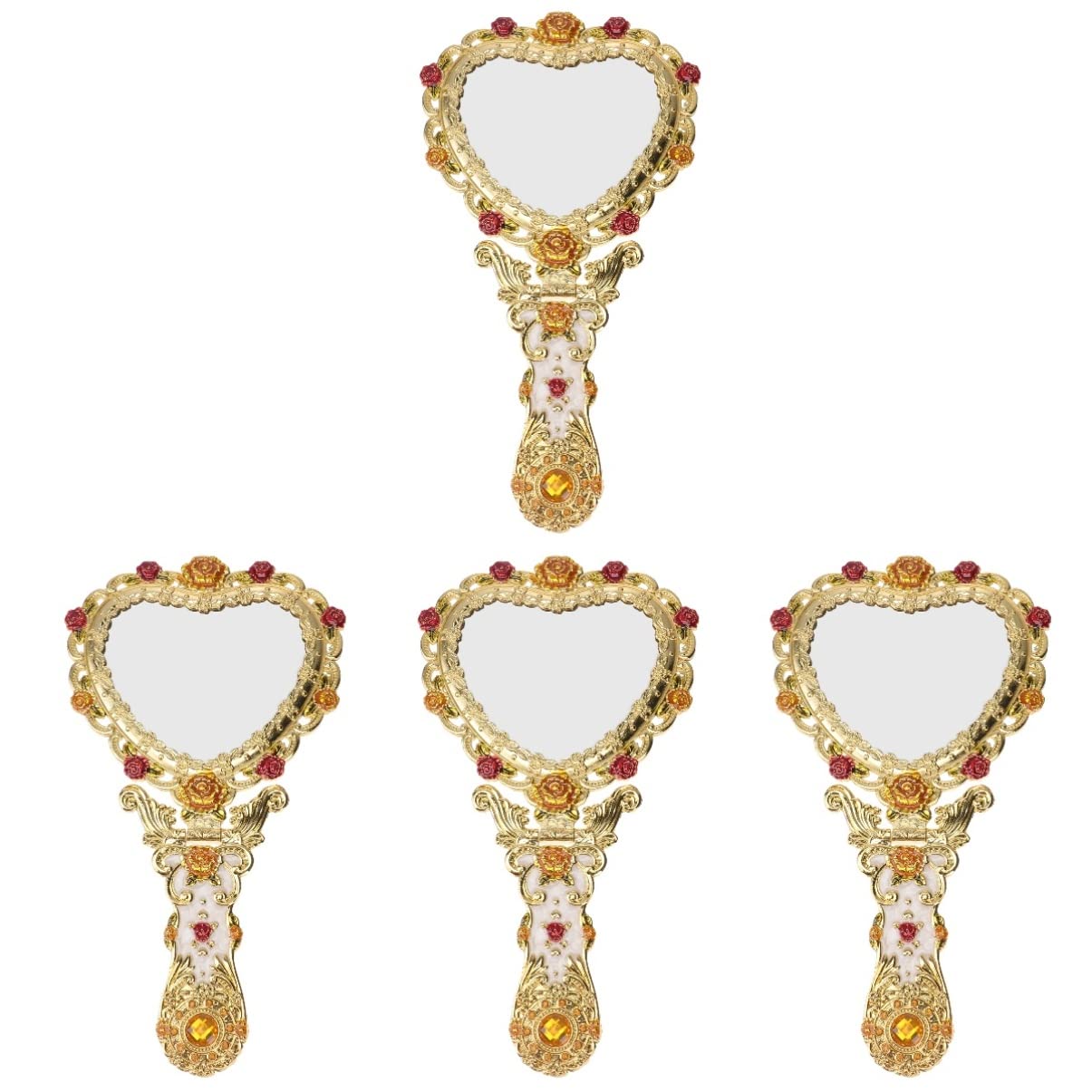 FRCOLOR 4-Piece Vintage Handheld Mirror Set - Retro Embossed Flower Design for Vanity, Dressing Table & Home Decor - Perfect for Bridal, Makeup & Antique Style Decorating