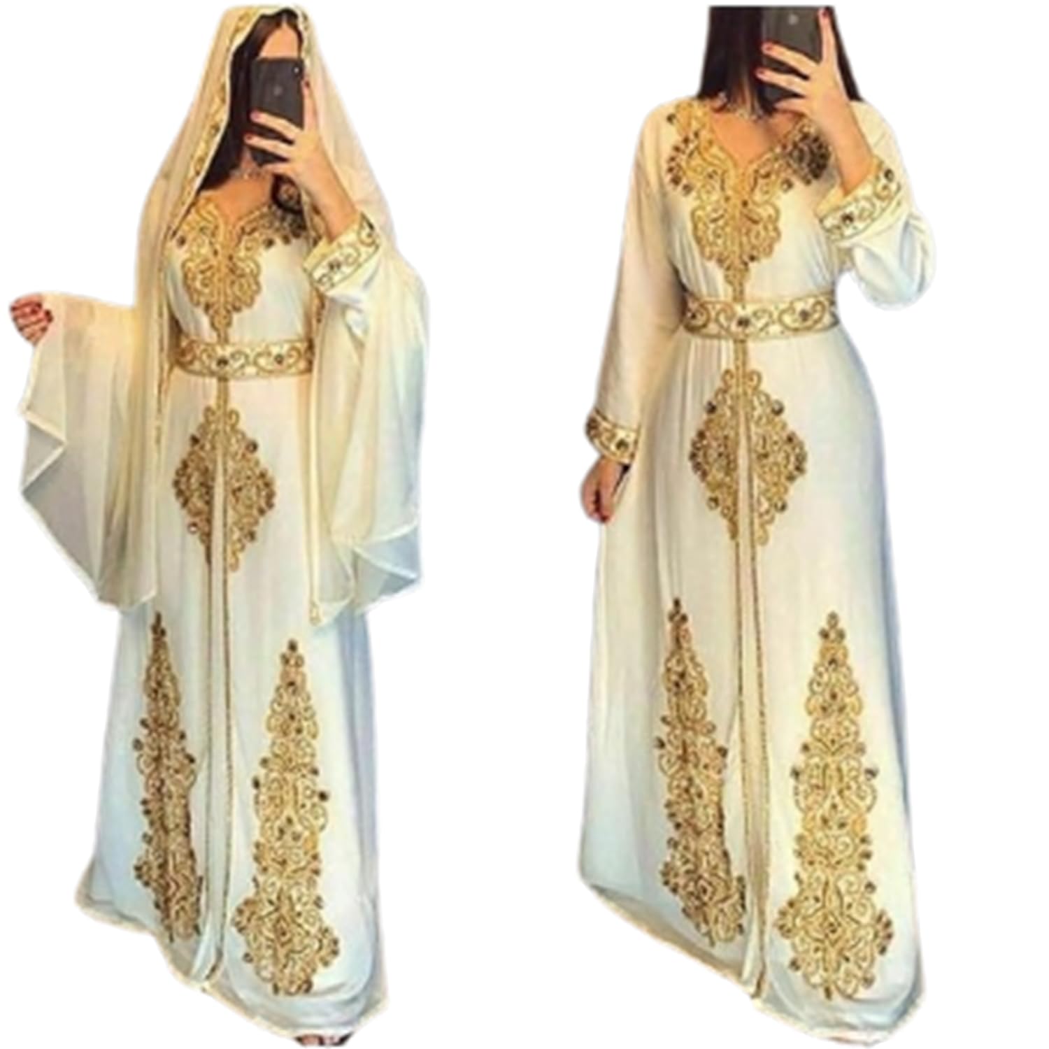 Elegant Moroccan White Dubai Kaftan Abaya Dress - Long Modern Farasha Gown for Muslim Women | Perfect for Eid, Wedding & Special Occasions