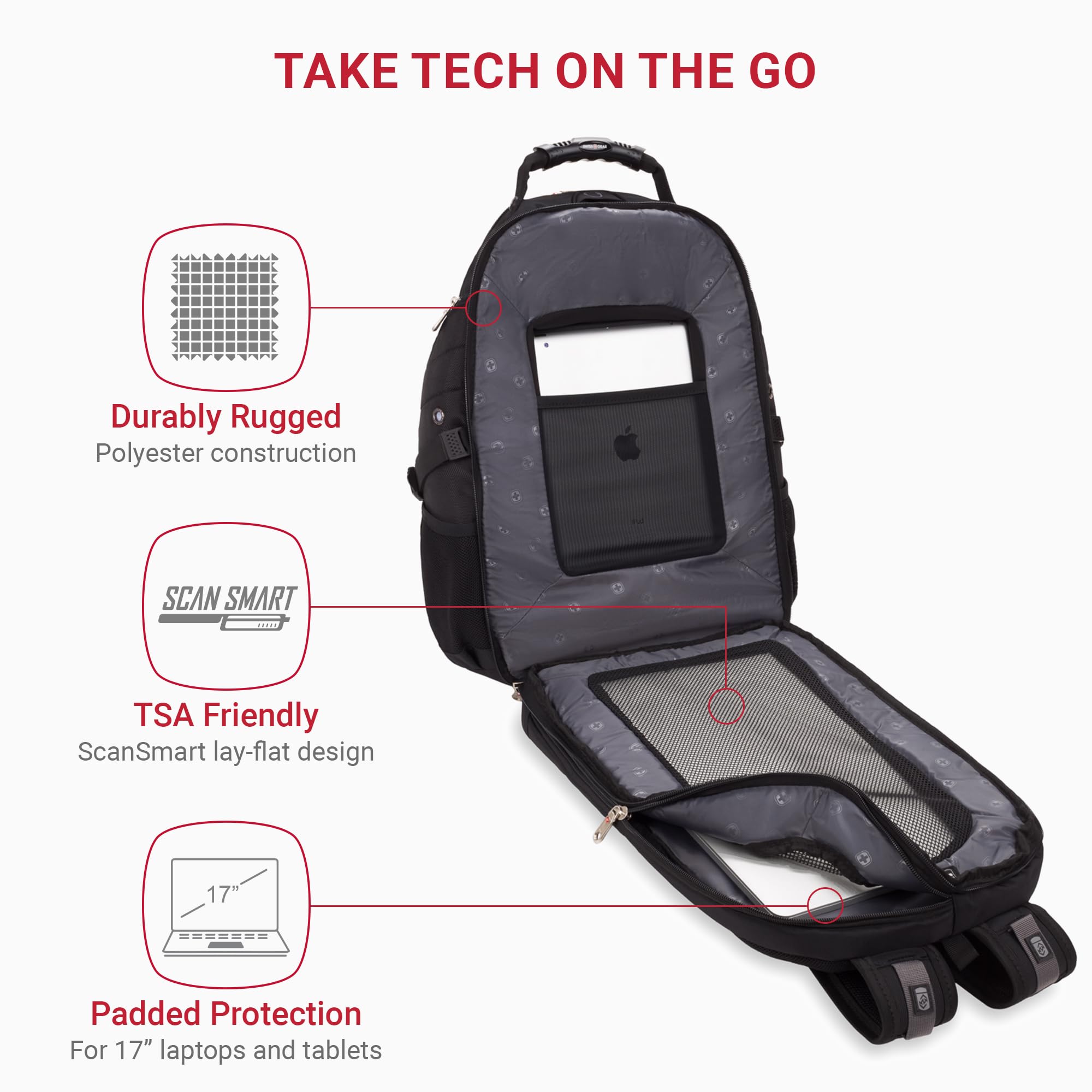 SwissGear 1900 Scansmart TSA Approved 17 Inch Laptop Backpack for Business Travel & Work - Black, Fits Up to 19 Inch Laptops - Perfect for Airports, Commuting & Office Use