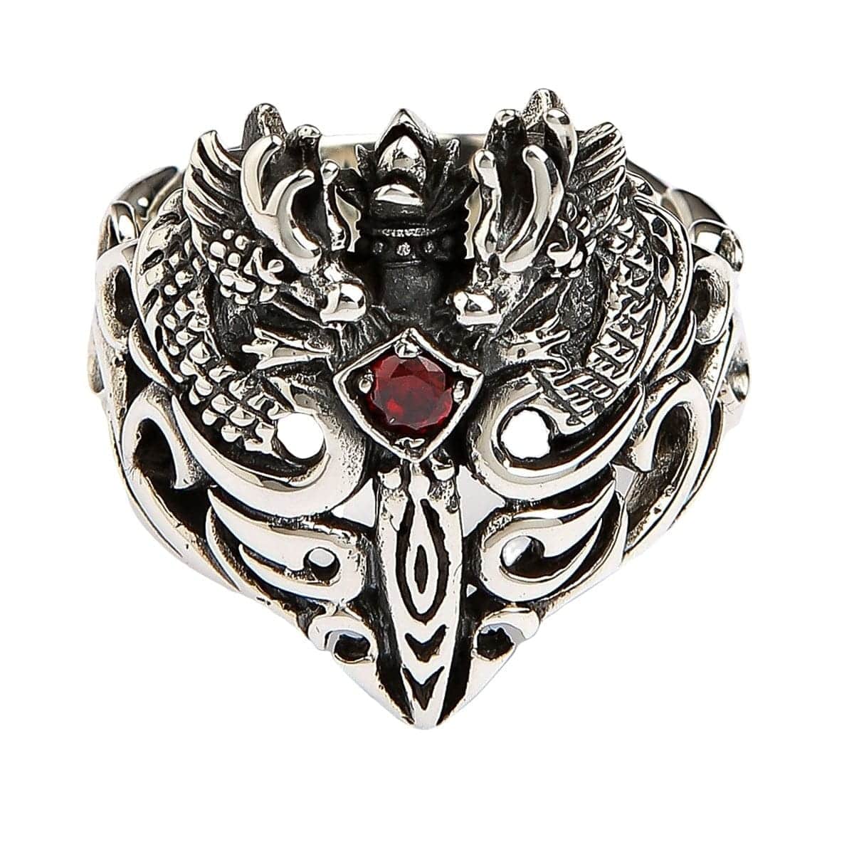 Red Garnet Medieval Sterling Silver Dragon Ring for Men & Women - Gothic Jewelry, Fantasy Lover Gift, Cosplay & Renaissance Faire Accessory