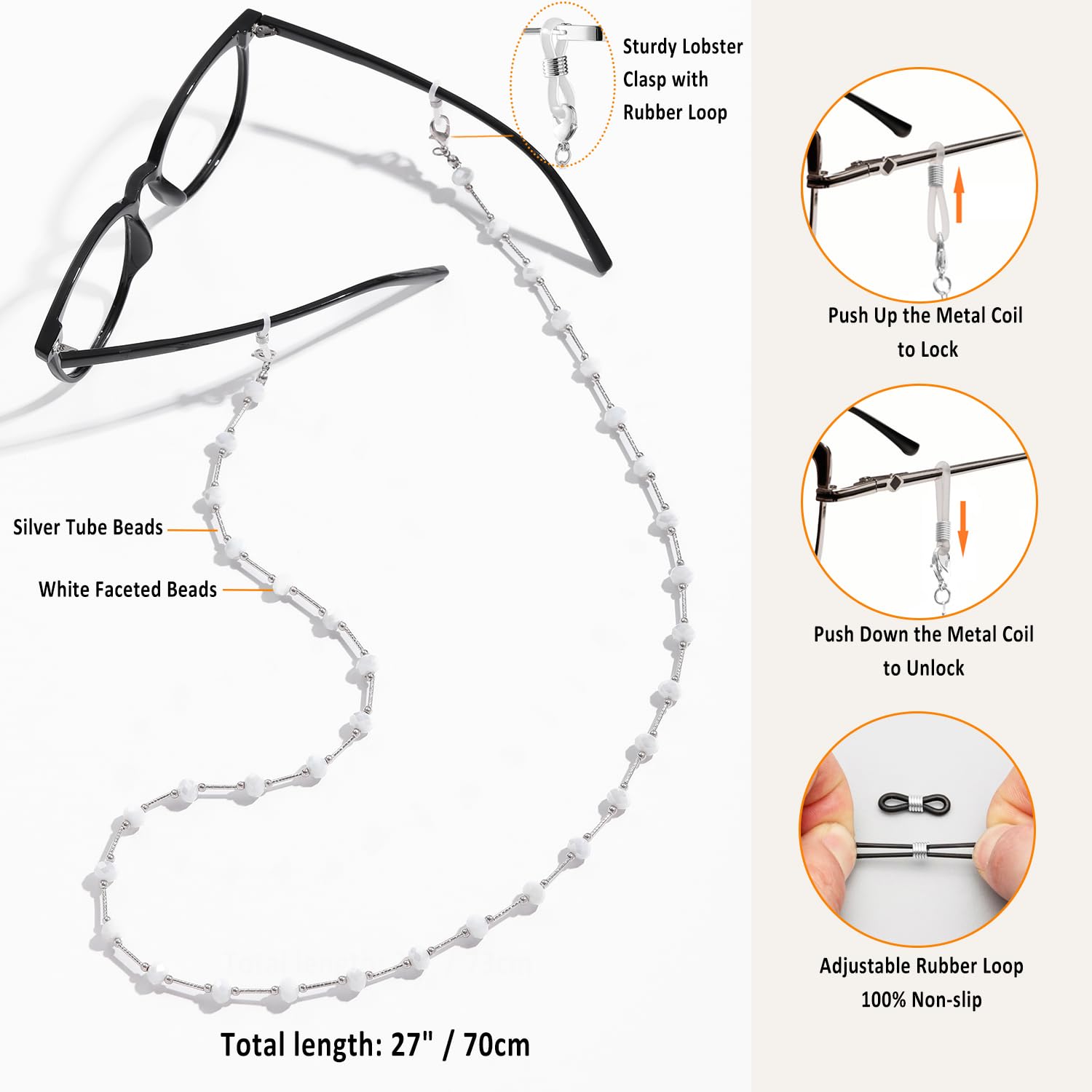 Stylish Beaded Eyeglass Chain for Women - Adjustable Necklace Holder for Reading Glasses & Sunglasses - Perfect for Work, Travel, and Outdoor Activities