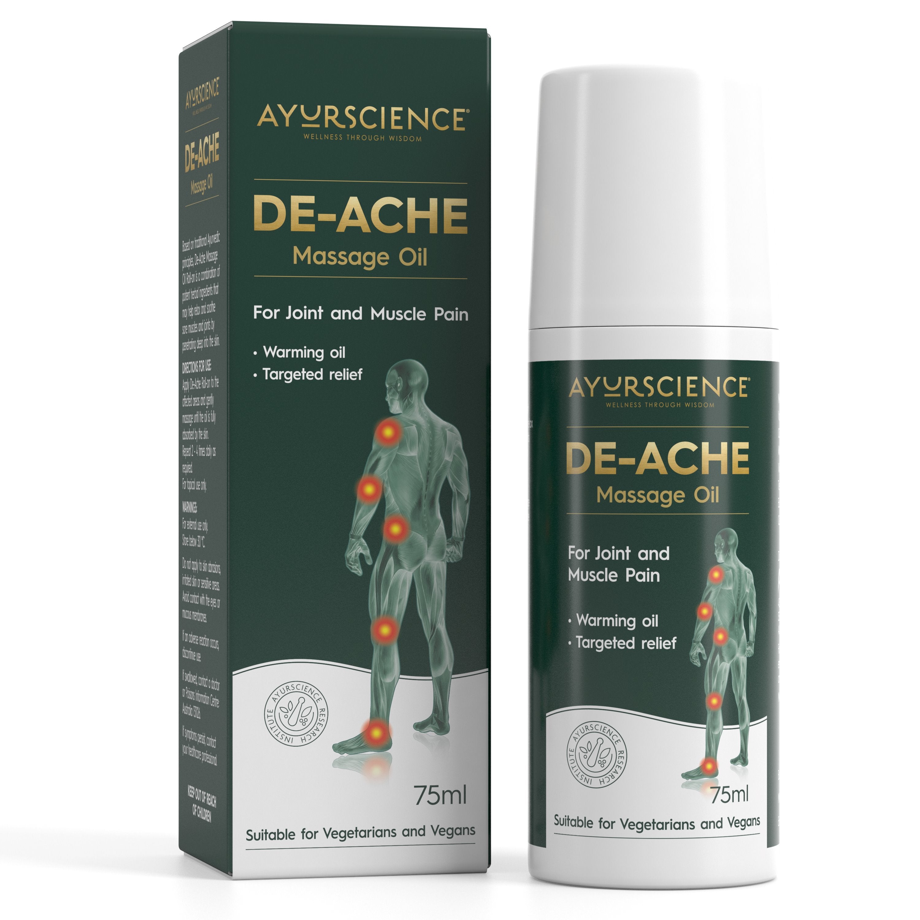 Ayurscience DE ACHE Ayurvedic Pain Relief Oil - Natural Herbal Joint & Muscle Pain Relief for Arthritis, Backache, Sprains - Perfect for Massage & Relaxation at Home or Gym