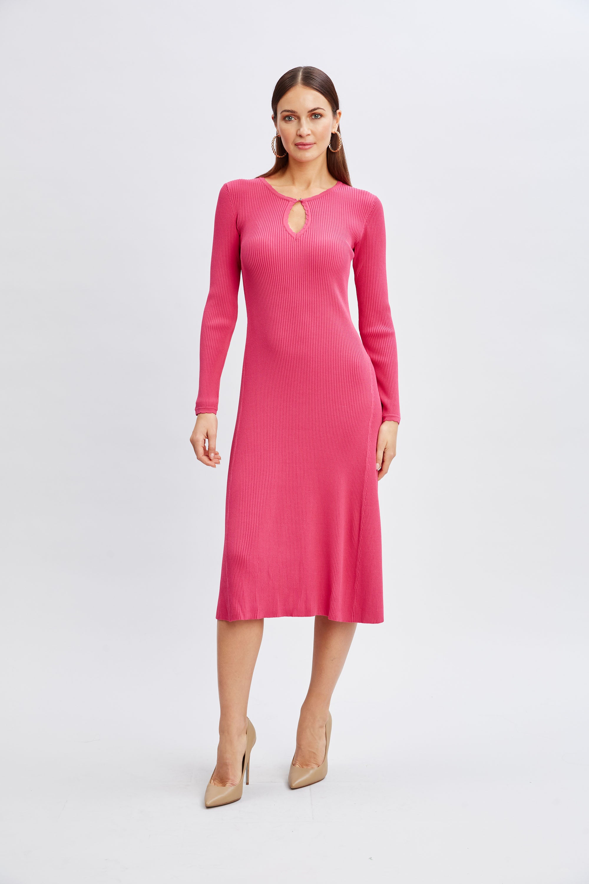 Elegant Scallop Keyhole Sweater Dress for Women - Cozy Knit Pullover Tunic - Perfect for Fall, Winter & Holiday Parties