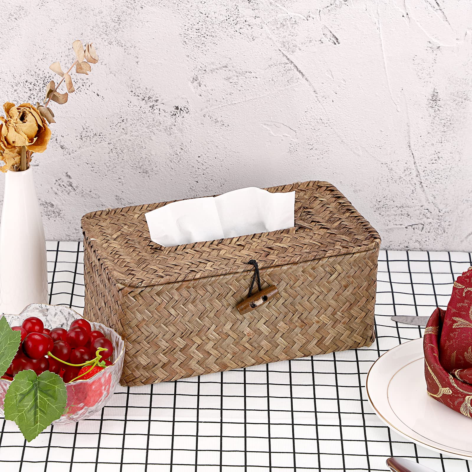 Sumnacon Woven Seagrass Tissue Box Cover - Rectangle Decorative Holder for Bathroom, Home, Office, Table & Coffee Area | Natural Fiber Storage Solution for Kleenex Boxes