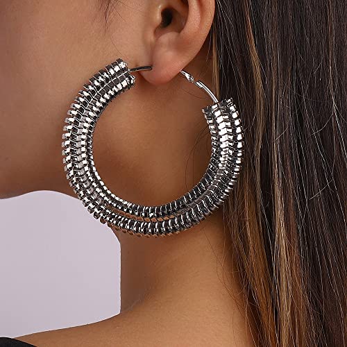 Girlssory Big Hoop Earrings - Large Circle Hoop Earrings for Women | Punk Hip Hop Stud Earrings | Fashion Bridal Wedding Jewelry for Teens & Girls (Silver) - Perfect for Parties, Concerts & Everyday Wear