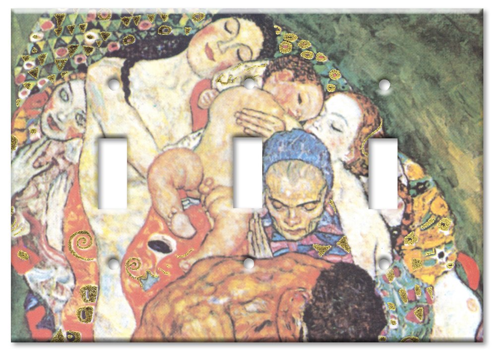 Klimt Death & Life Art Switch Plate - Triple Toggle Light Cover - Vintage European Style Home Decor for Living Room & Bedroom