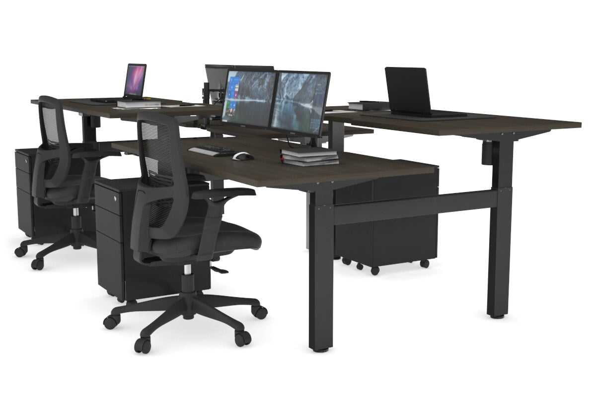 Adjustable 4-Person H Bench Workstation with Black Frame [1600L x 800W] - Perfect for Office, Coworking Spaces & Home Offices