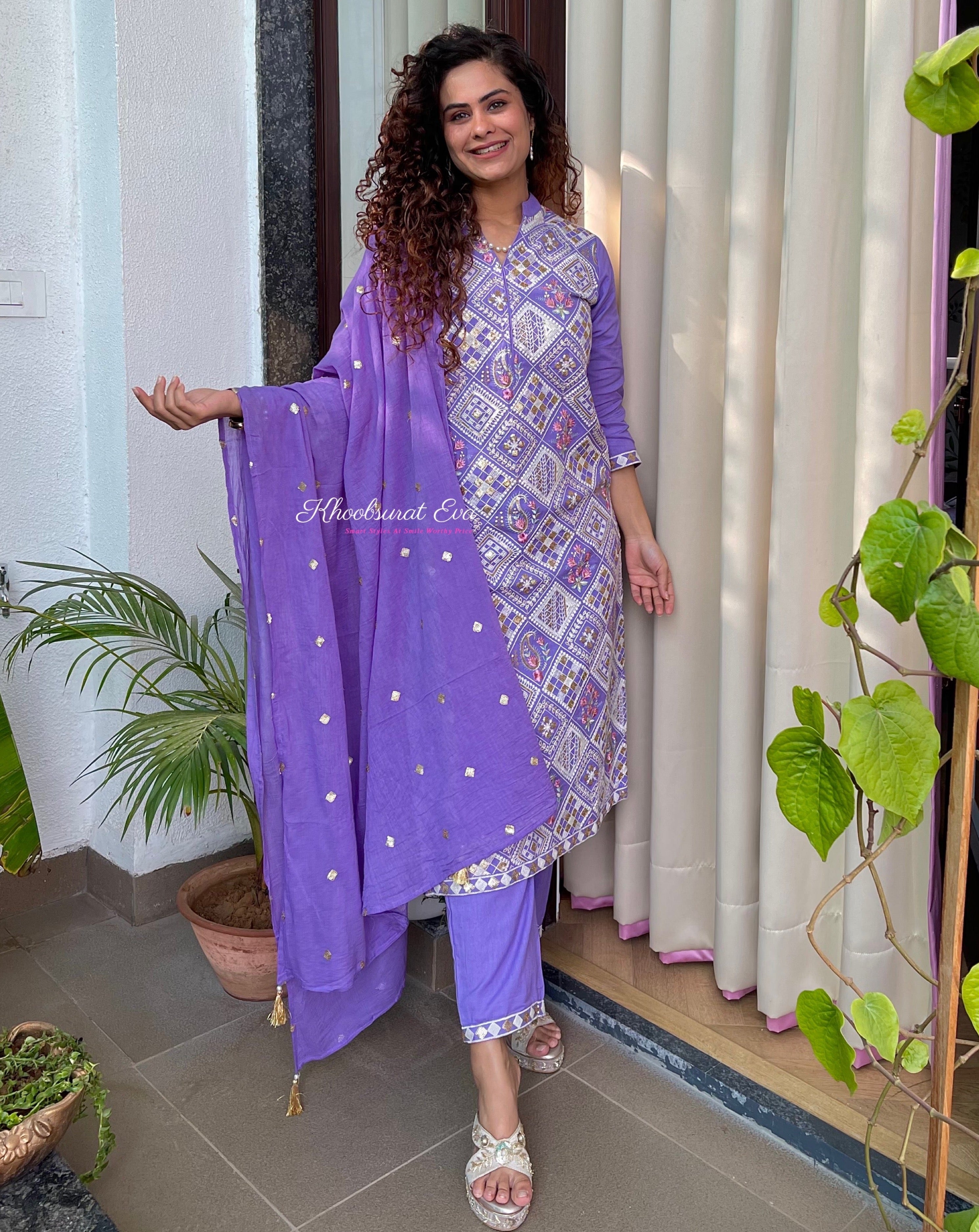 Elegant Purple Embroidered Dupatta Suit Set for Women - Traditional Indian Ethnic Wear for Weddings, Festivals & Special Occasions