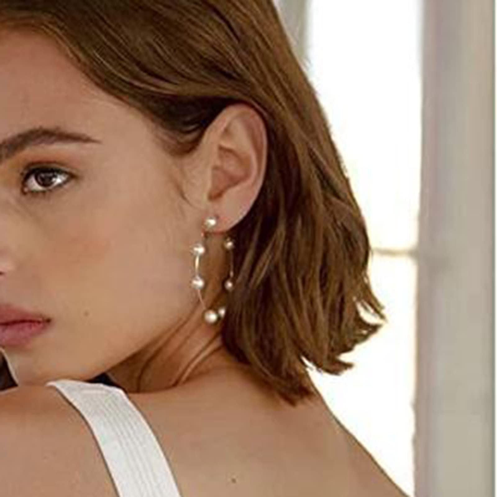 Olbye Pearl Earrings - 18K Gold Plated Geometric Drop Hoop Earrings with Beaded Charm for Women & Girls | Perfect for Weddings, Parties & Everyday Wear