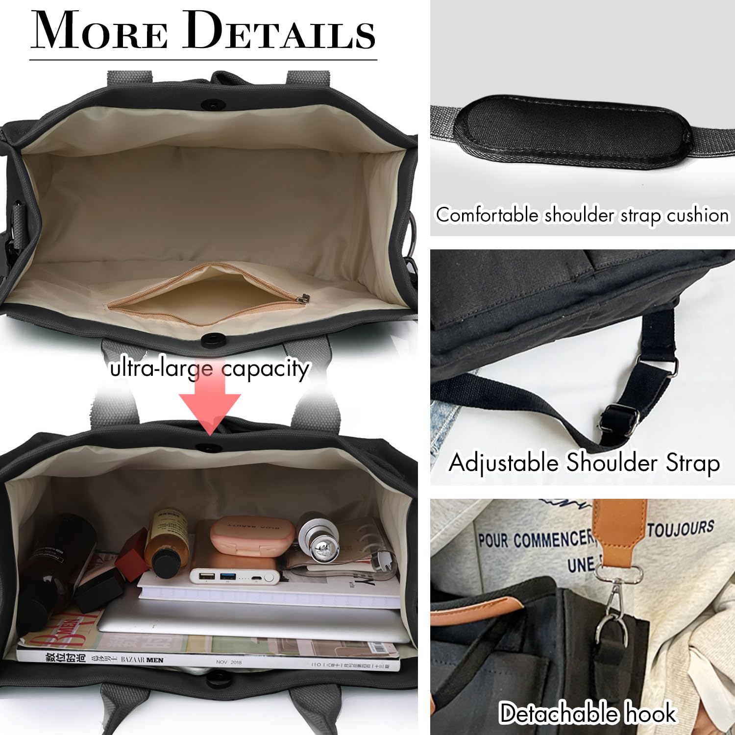 Stylish Canvas Tote Bag for Women with Pockets - Perfect for Work & Travel