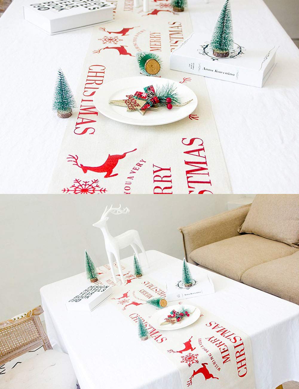 Festive Christmas Table Runner - Holiday Home Decor with White Elk Design for Dining Table, Party, and Seasonal Celebrations | Perfect for Christmas Dinner, Festive Gatherings, and Winter Home Decor