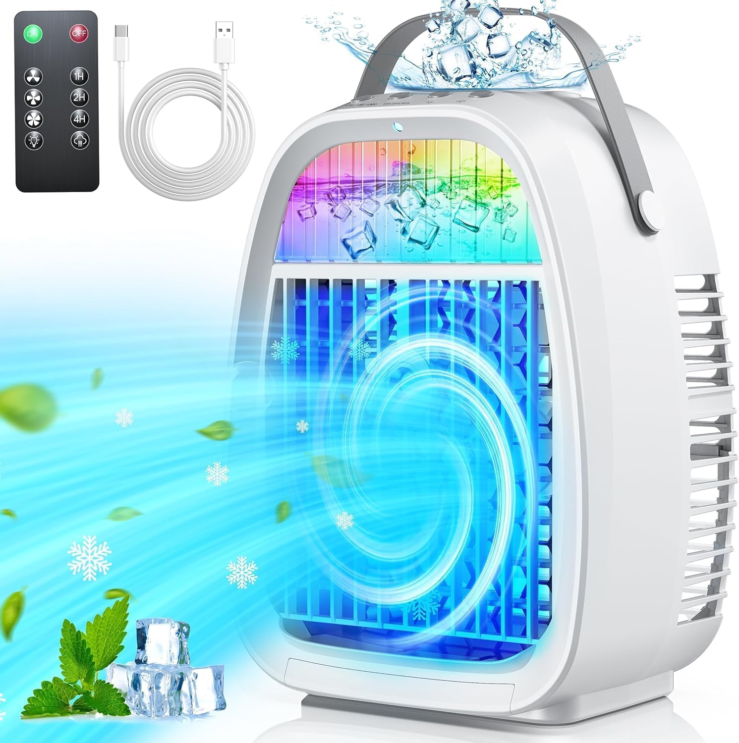 Portable Air Conditioner Fan with 4-in-1 Humidifier & Cooling Function - 1400ML Large Water Tank, 3 Speed Settings | Mini Evaporative Cooler for Home, Office & Workspace | Perfect for Bedroom, Living Room & Desk Use