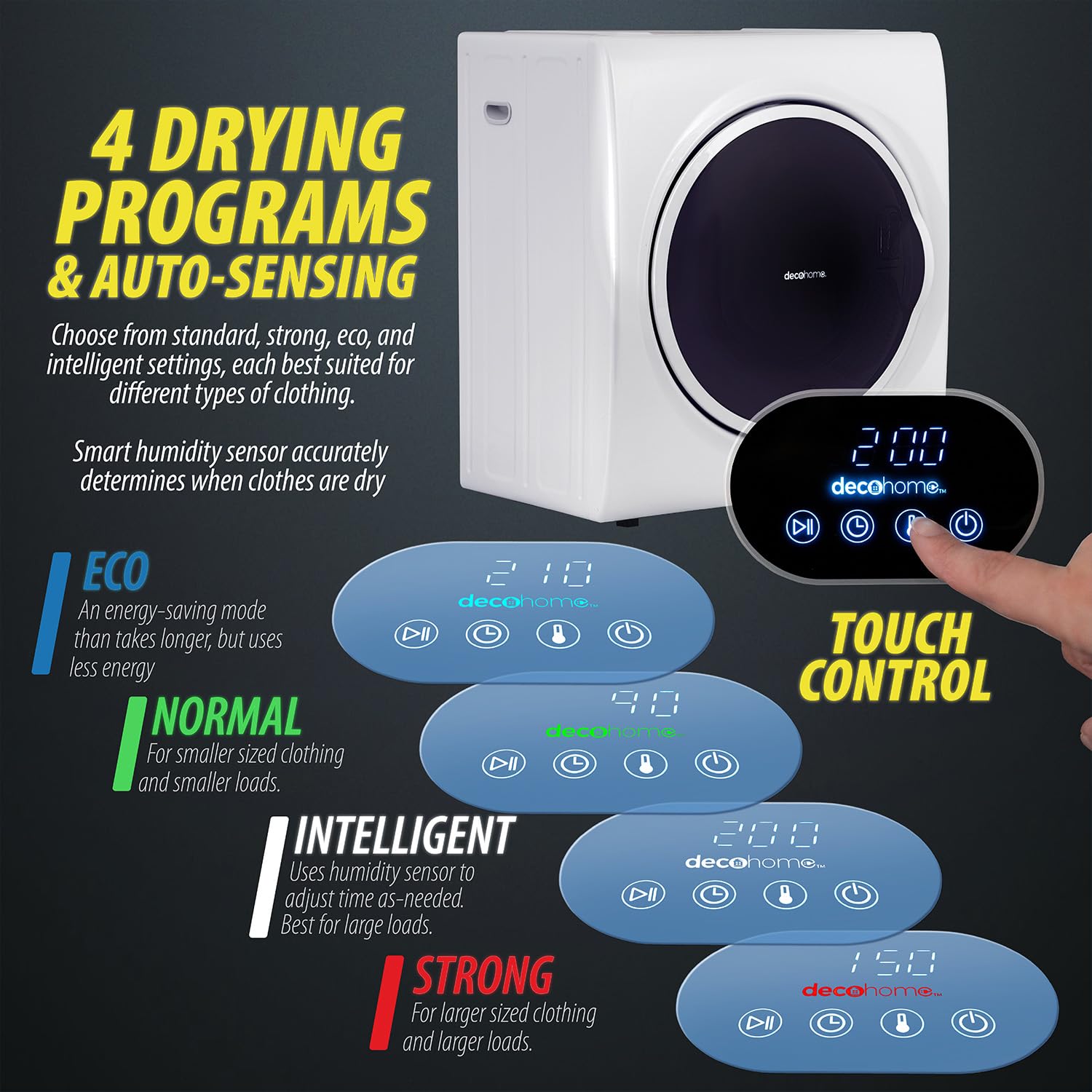 1400W Front Load Tumble Dryer with Stainless Steel Tub - 4 Drying Programs, Auto Humidity Sensor & LCD Touch Panel | Perfect for Apartments, Laundromats & Small Homes | Fast Drying & Energy Efficient