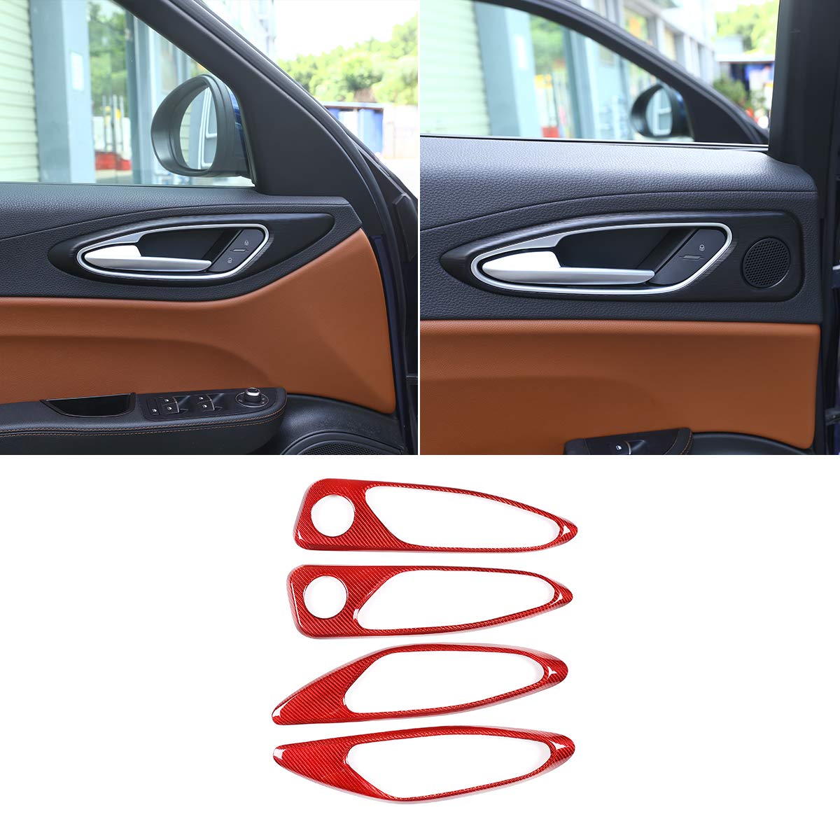100% Real Carbon Fiber Car Interior Door Handle Frame Cover Trim Sticker for Alfa Romeo Giulia 2017-2020 - Premium Auto Accessories (Red) - Upgrade Your Luxury Car Interior & Protect Door Handles from Scratches