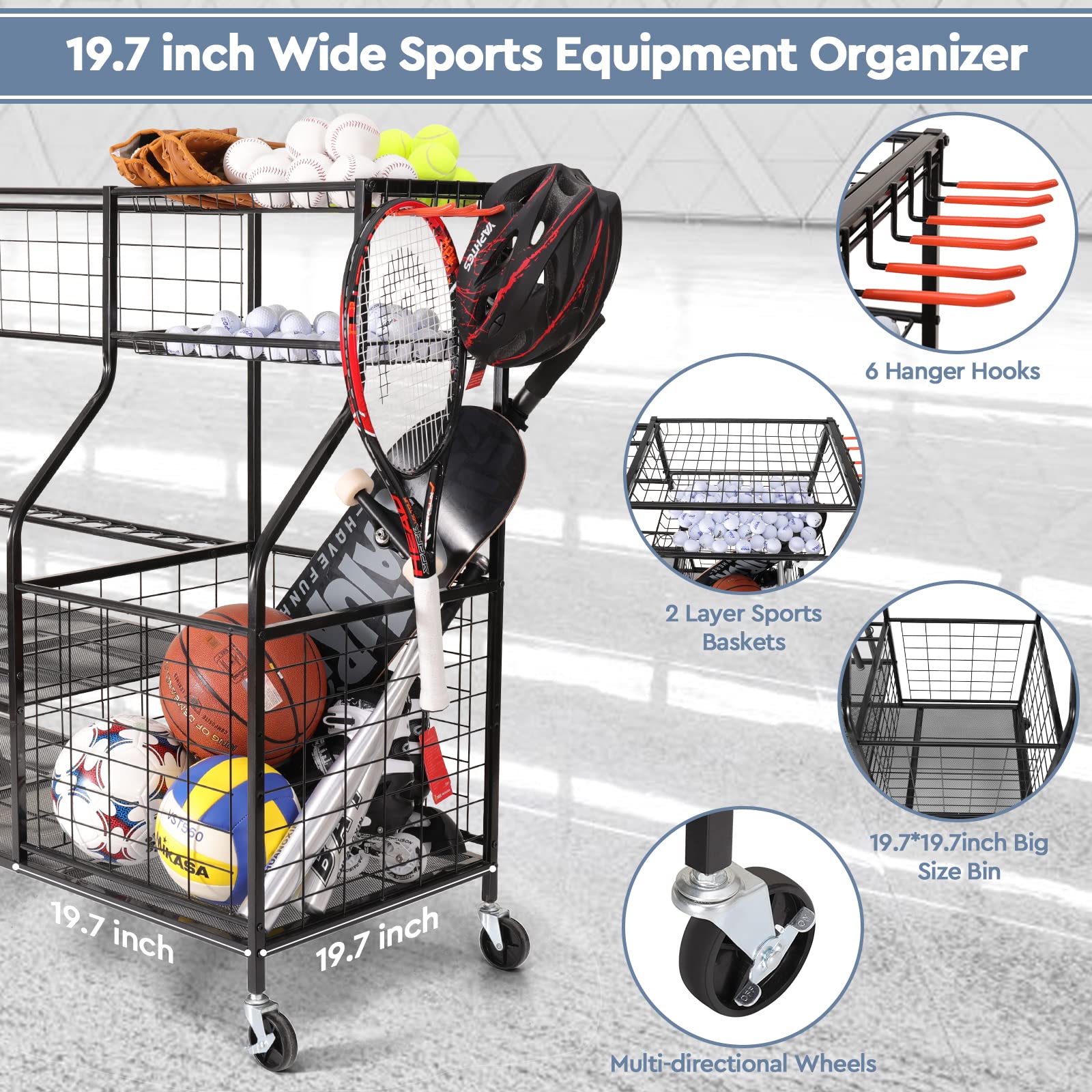 Golf Bag Storage Rack & Sports Equipment Organizer - Heavy-Duty Golf Club Stand with Wheels for Garage, Gym, Shed | Perfect for Golf Ball Storage & Sports Gear Organization