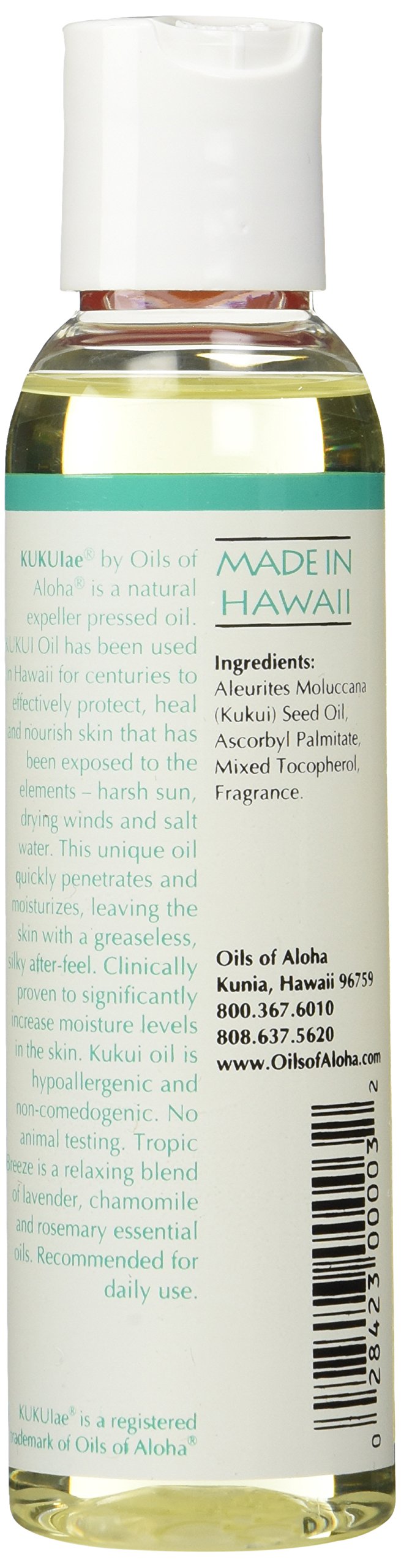Oils of Aloha - Pure Hawaiian Kukui Nut Oil with Tropical Breeze Fragrance, 4 oz - Natural Moisturizer for Skin & Hair Care, Massage & Aromatherapy