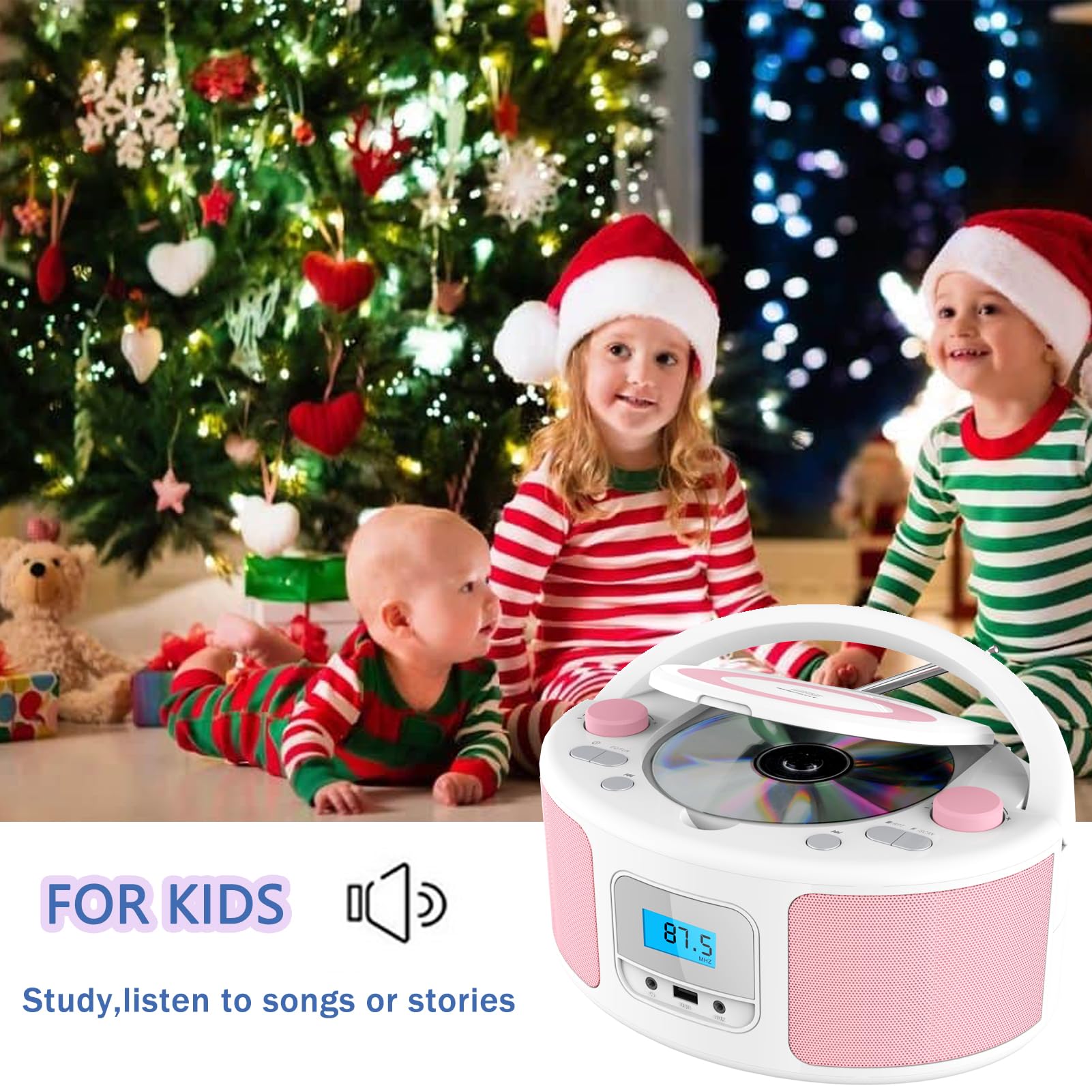 Portable Bluetooth CD Player Boombox with FM Radio, Remote Control, USB & AUX Input - Plays CD-R/CD-RW/MP3/WMA - AC/Battery Powered (WTB-791) - Perfect for Home, Office, Travel & Outdoor Parties