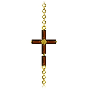 1.15 Carat 14K Solid Yellow Gold Horizontal Cross Garnet Bracelet for Women - Elegant Religious Jewelry Gift for Christmas, Baptism & Special Occasions