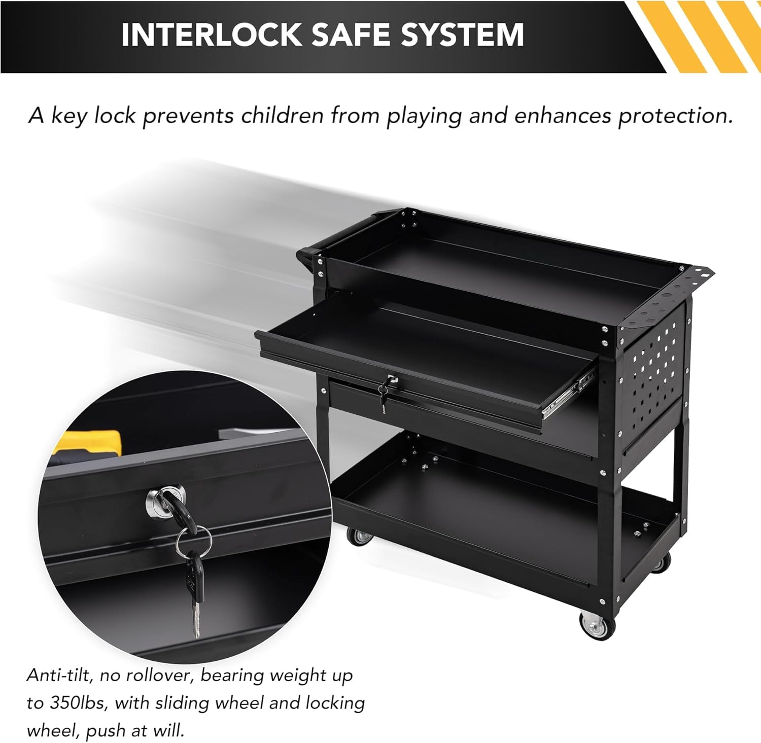 Heavy Duty 3-Tier Rolling Tool Chest with Wheels - 330 LBS Capacity Industrial Utility Cart with Locking Drawers for Garage, Workshop & Warehouse | Perfect for Mechanics, Contractors & DIY Home Repairs
