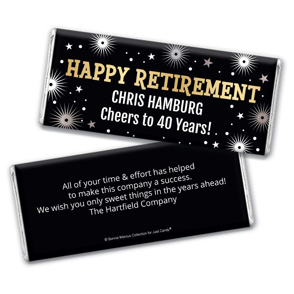 Personalized Retirement Candy Favors - Custom Chocolate Bars with Wrappers (24 Count) - Perfect for Retirement Parties, Office Celebrations & Milestone Gifts