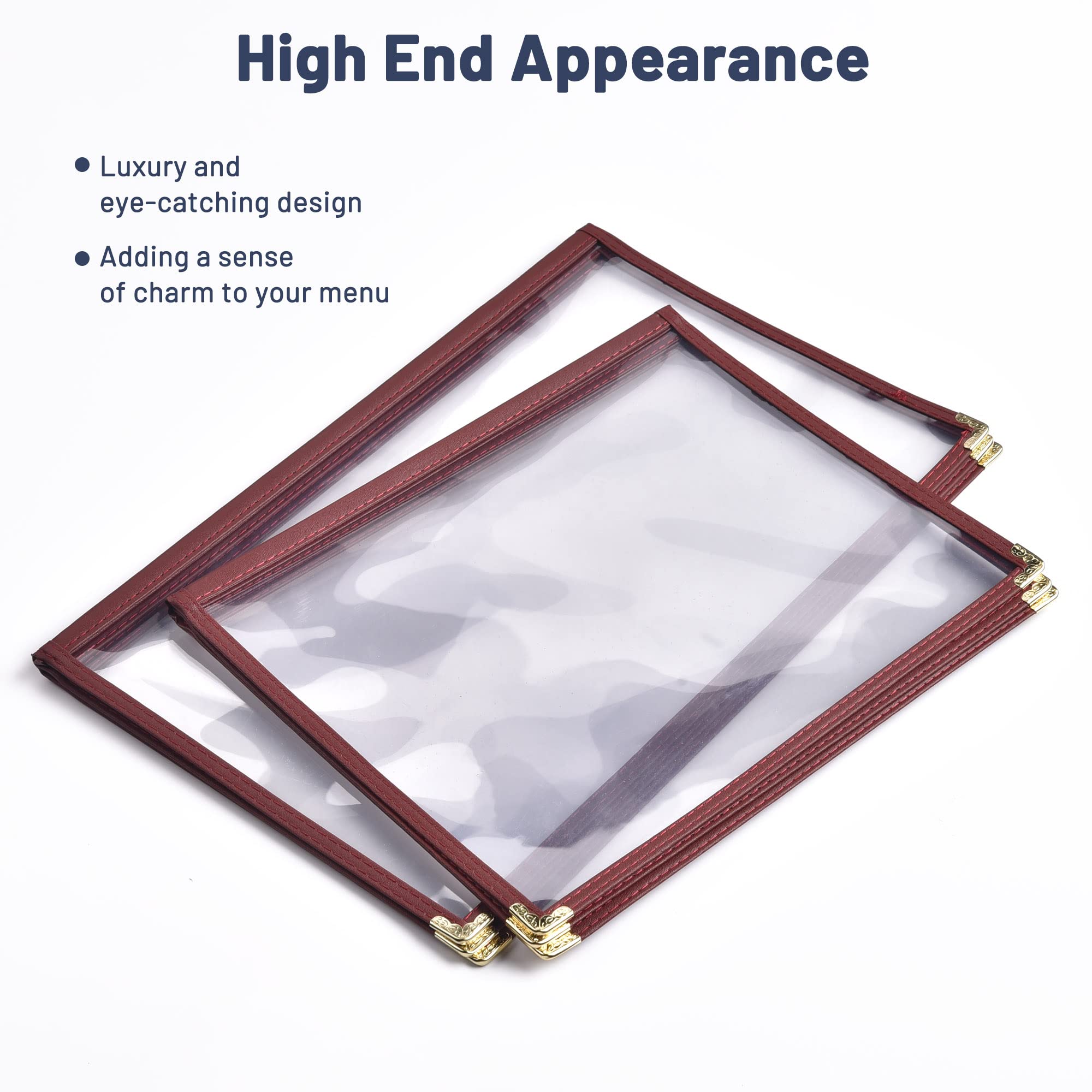 30 Pack WeChef 3-Page 6-View Menu Covers with Double Stitch Trim - Fits 8.5x11 Paper - Transparent Burgundy for Restaurants, Cafes & Food Service Businesses - Perfect for Daily Specials, Drink Lists & Seasonal Menus