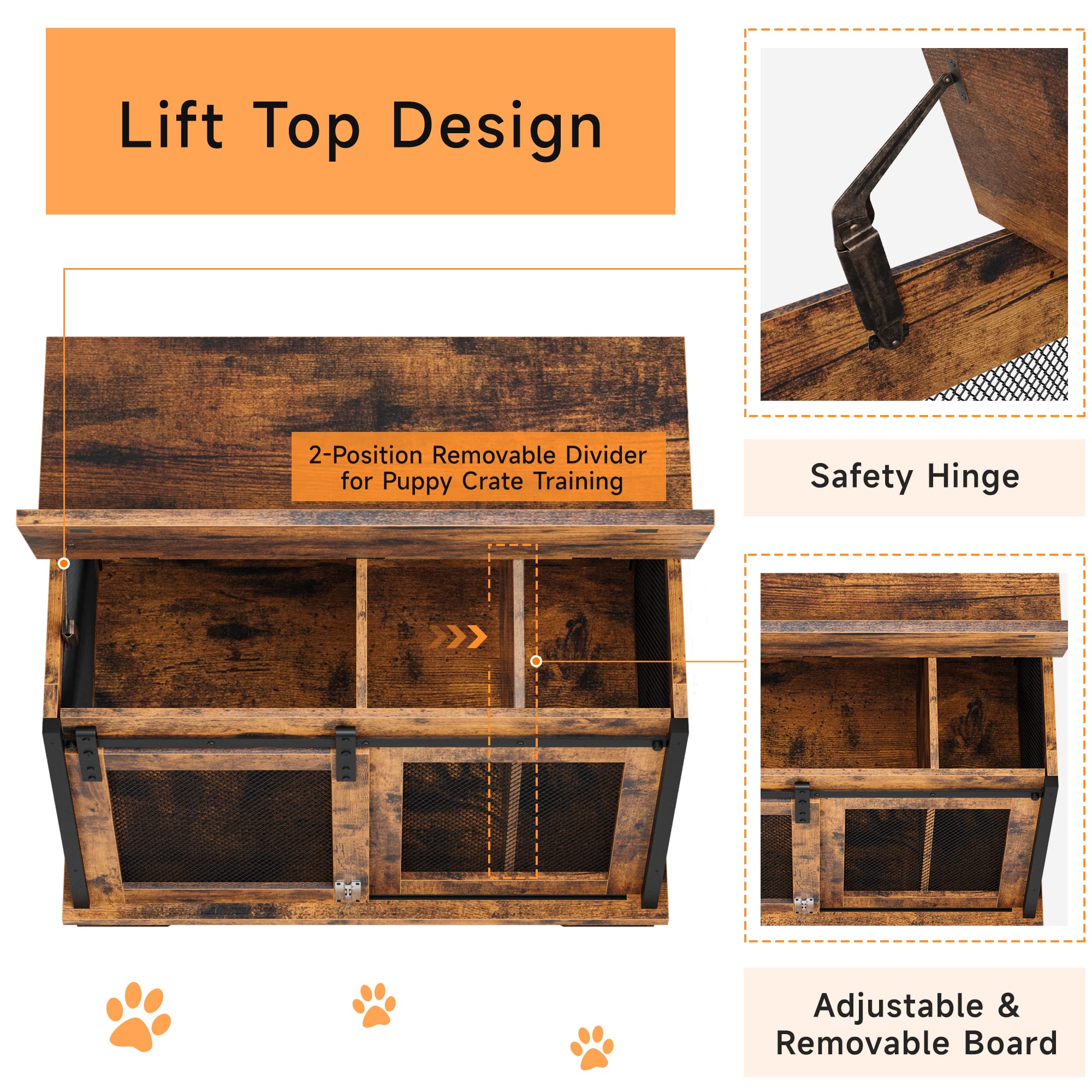 GAOMON Sliding Doors Wooden Dog Crate Furniture with End Table & Flip-Top Plate - Indoor Rustic Brown Pet Kennel for Small to Medium Dogs | Perfect for Living Room, Bedroom & Home Decor