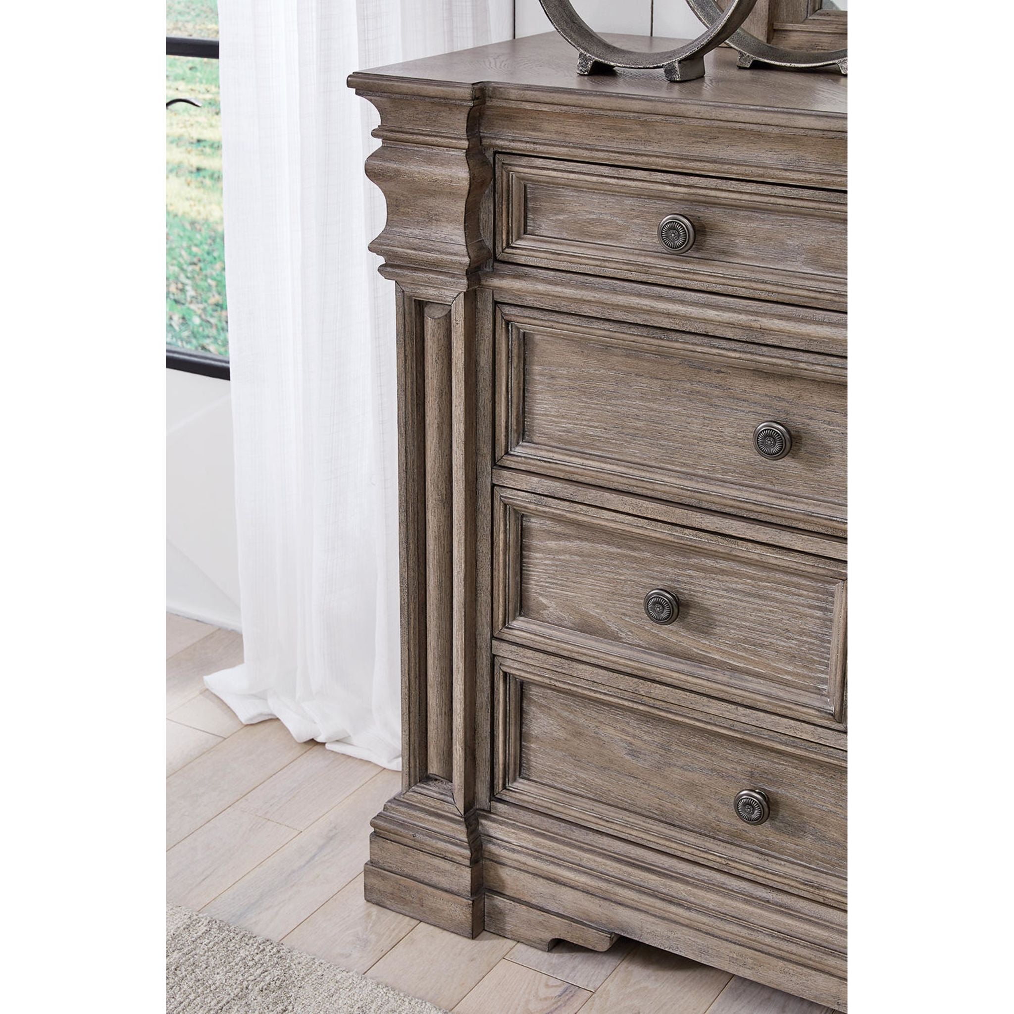 Blairhurst 6-Drawer Dresser with Mirror - Light Grayish Brown Finish for Bedroom & Living Room Storage