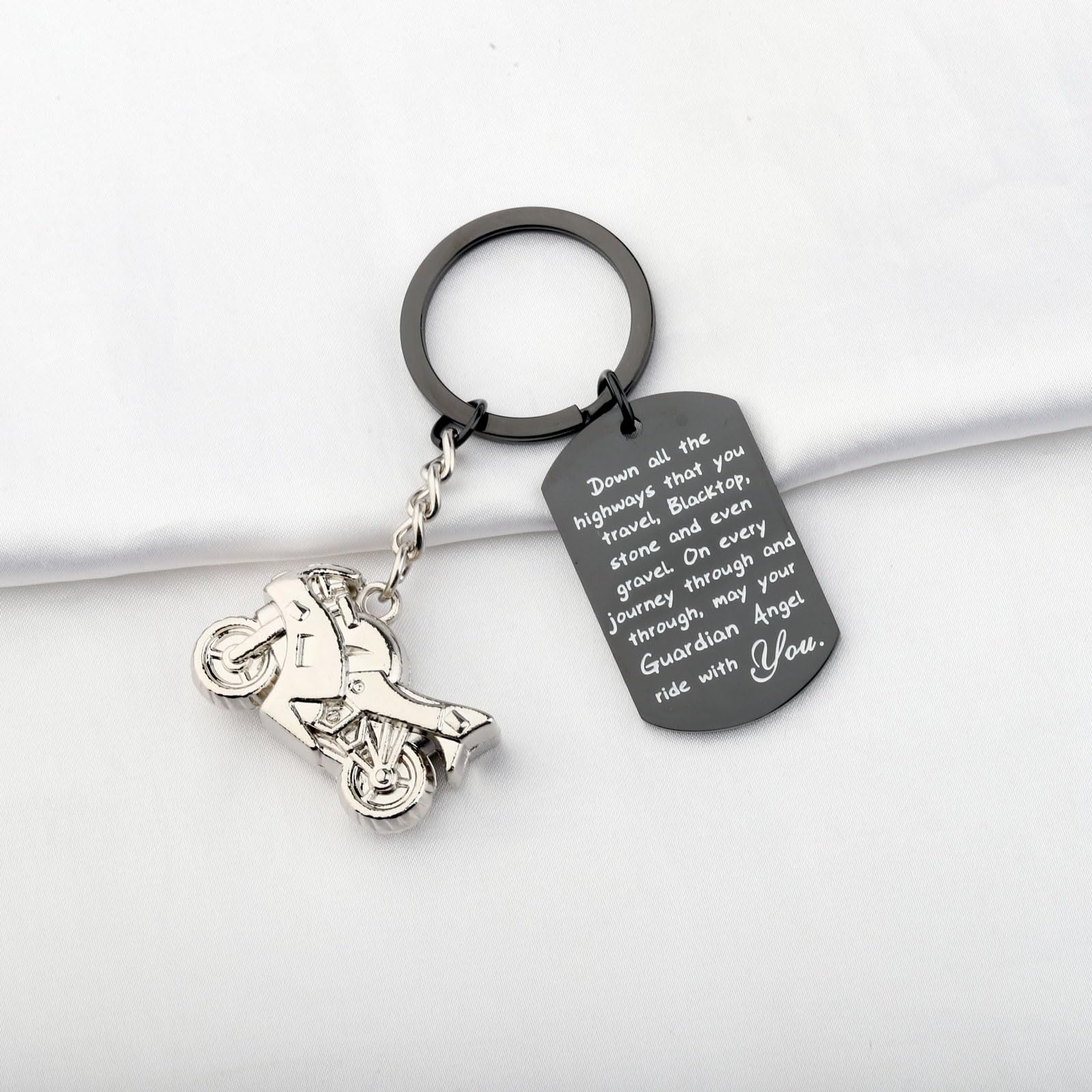 FUSTMW Motorcycle Keychain - Ride Safe Biker Gift with Guardian Angel Charm, Perfect for New Drivers & Motorcycle Enthusiasts | Ideal for Bike Keys, Helmets & Riding Gear Accessories
