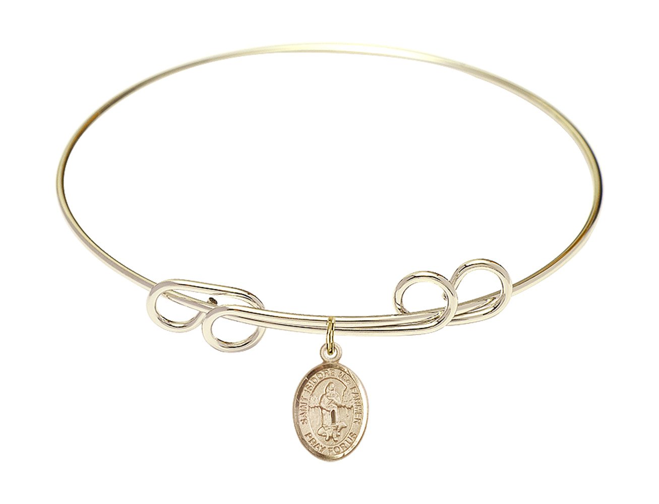 F A Dumont 8 Inch Round Double Loop Bangle Bracelet with St. Isidore The Farmer Charm - Elegant Jewelry for Women, Perfect for Everyday Wear, Gift Giving & Special Occasions