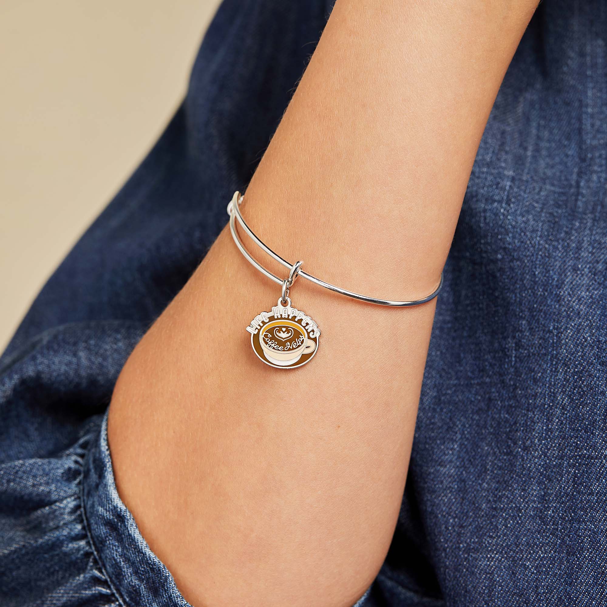 Life Happens Coffee Helps Inspirational Charm Bangle - Motivational Jewelry Gift for Women, Coffee Lovers - Perfect for Daily Wear, Office & Coffee Dates