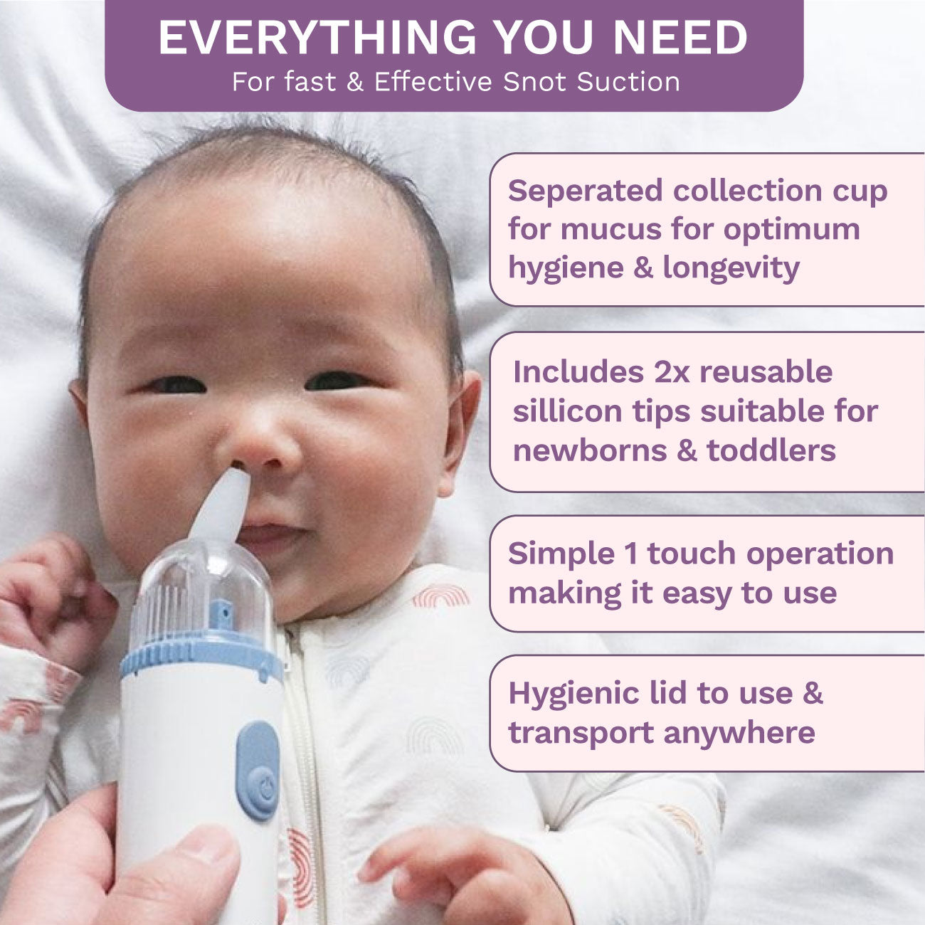 USB Rechargeable Nasal Aspirator for Babies with Bonus Soothing Balm - Gentle Newborn Nasal Care for Congestion Relief at Home & Travel